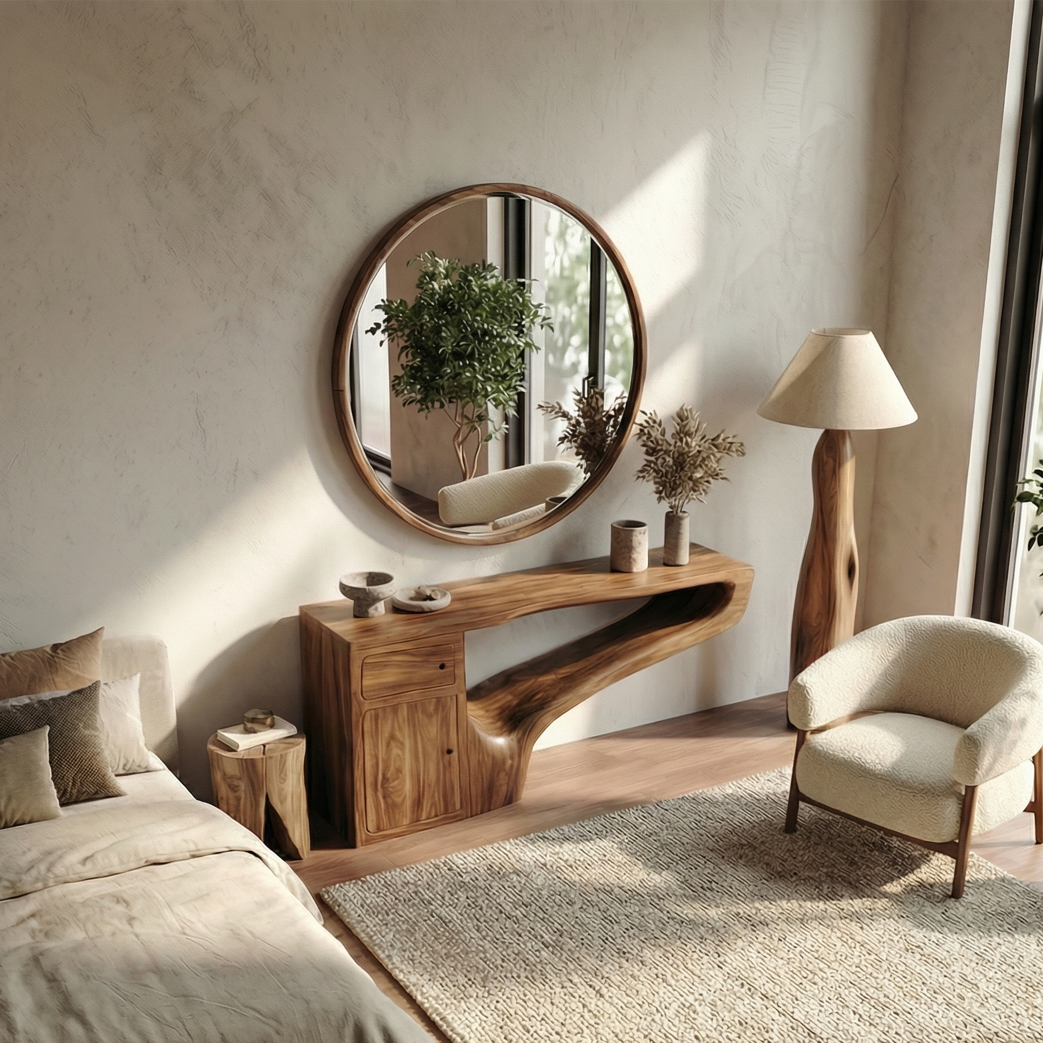 Modern Asymmetrical Dressing Table Solid Wood Integrated Storage Design Bedroom SINLSABDT060