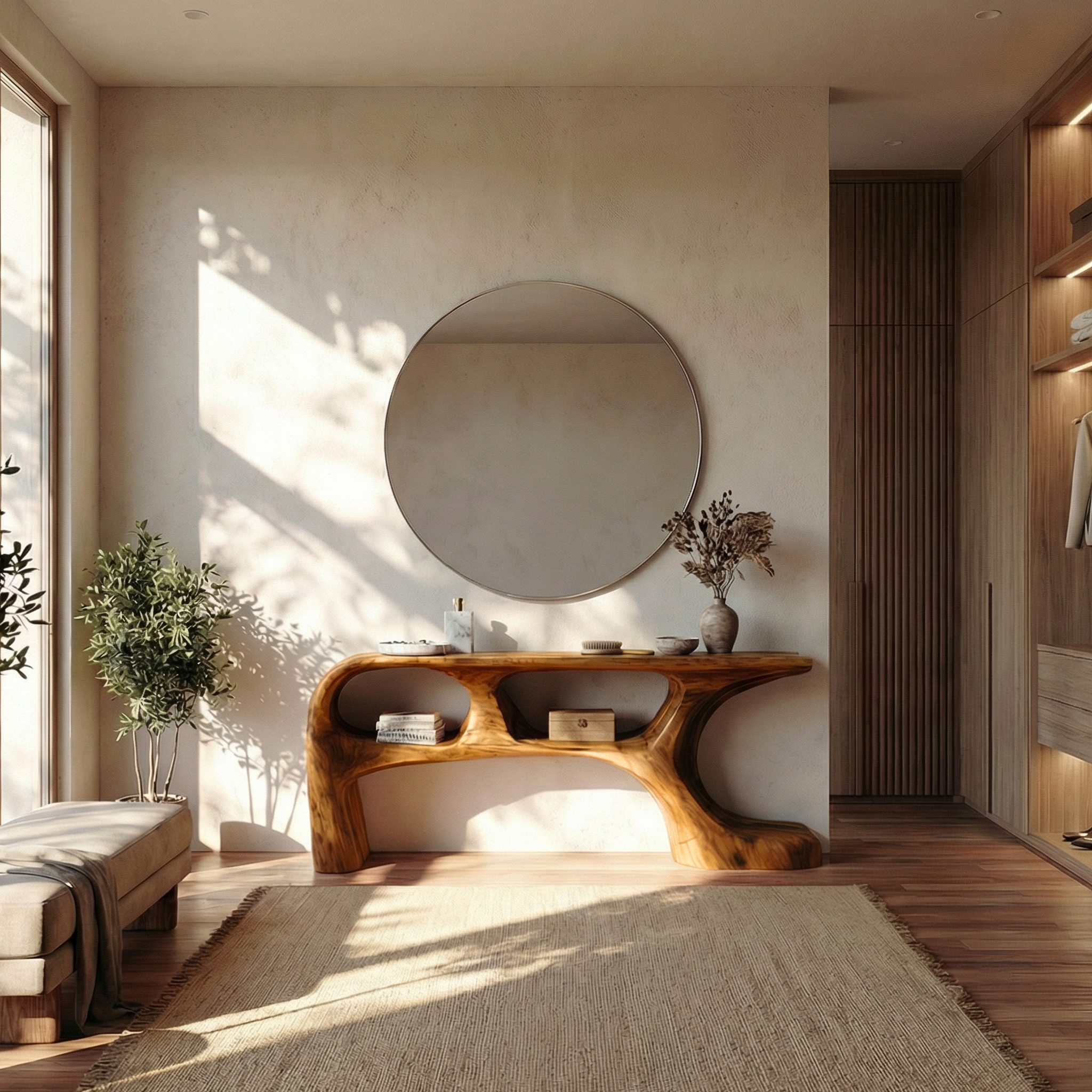 Sculptural Dressing Table Solid Wood Flowing Curve With Shelf Design Bedroom And Vanity Space SINLSABDT059