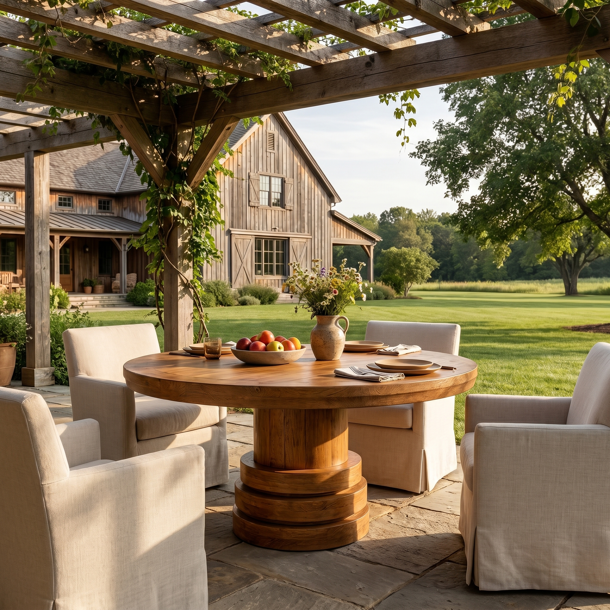 Rustic Farmhouse Round Dining Table For Dining Room SINLSADT175