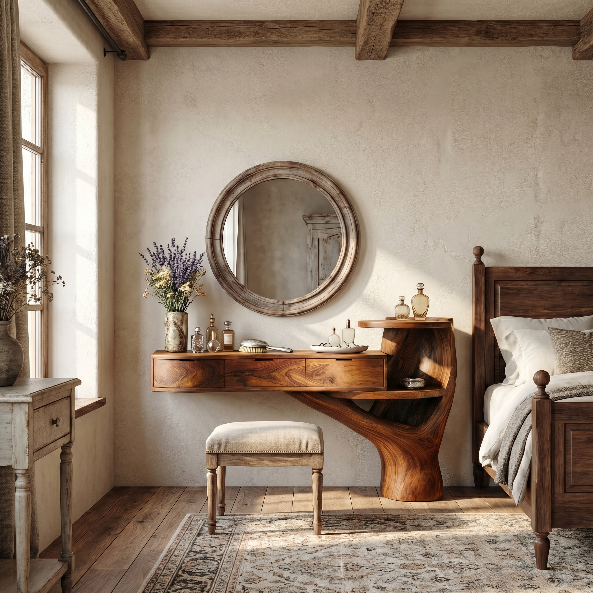 Organic Tree Base Floating Dressing Table With Drawers Makeup Vanity Desk For Bedroom SINLSABDT069