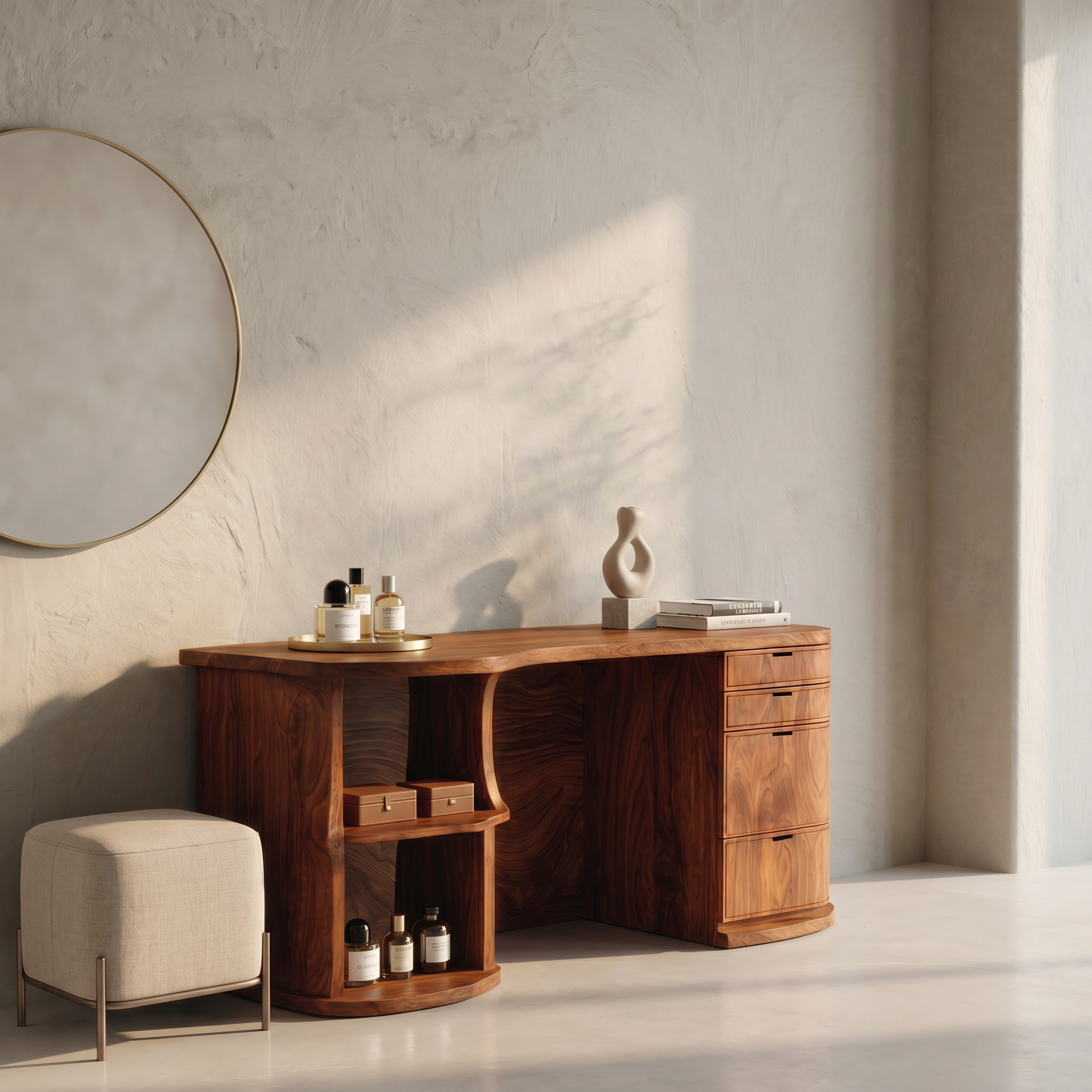 Rustic Vanity Desk With Built In Storage Cabinet For Bedroom SINLSABDT077