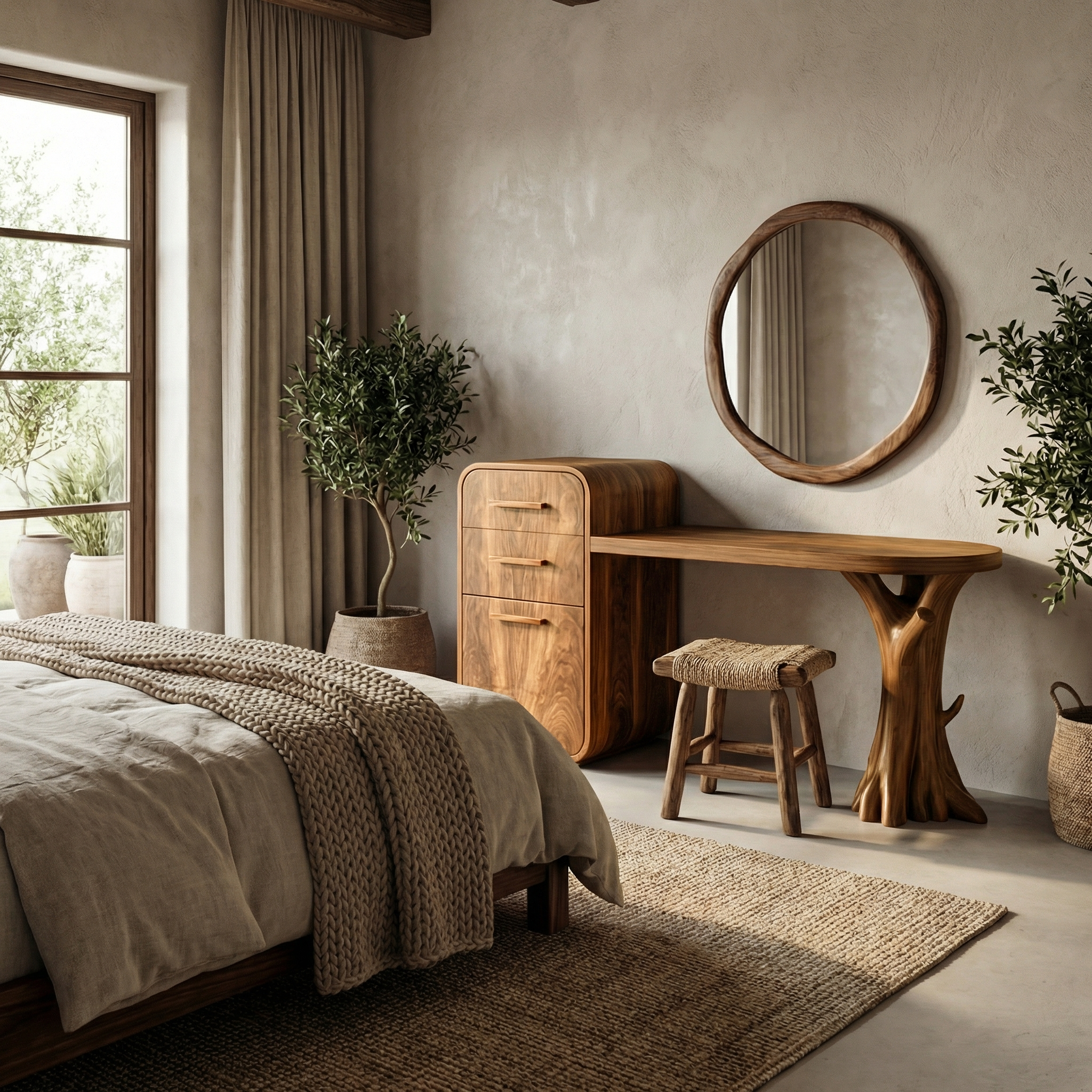 Sculptural Dressing Table With Storage Unique Tree Root Base Design For Bedroom SINLSABDT057