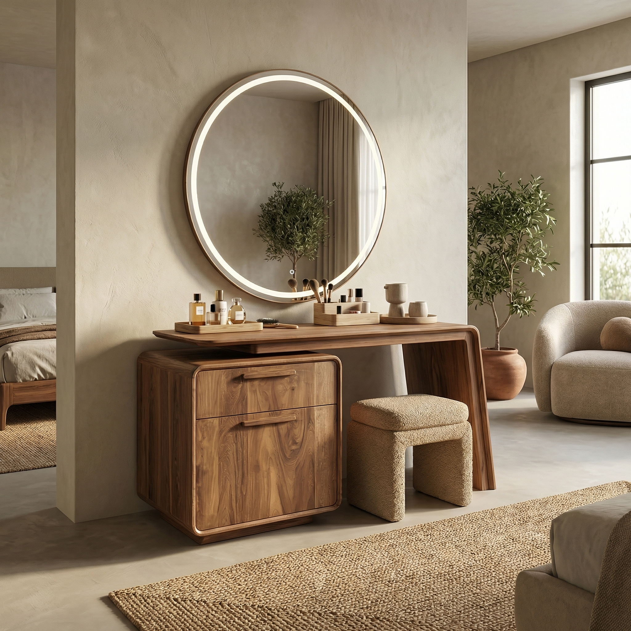 Modern Minimalist Dressing Table With Storage Sculptural Design For Bedroom SINLSABDT052