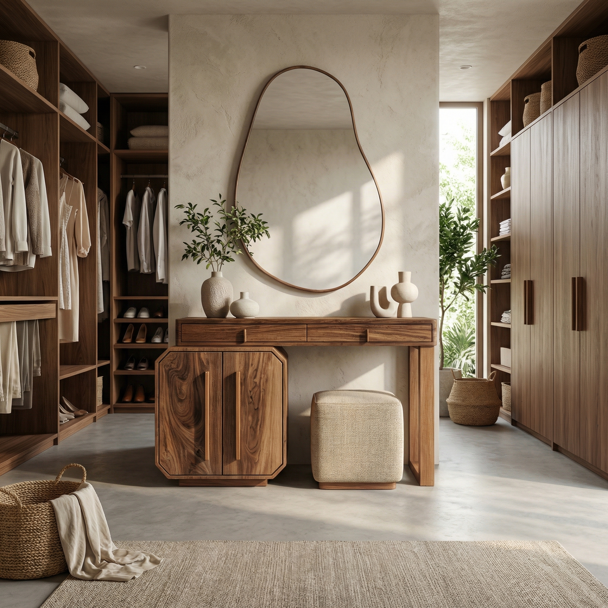 Contemporary Dressing Table With Storage Cabinet Sculptural Design For Bedroom SINLSABDT053