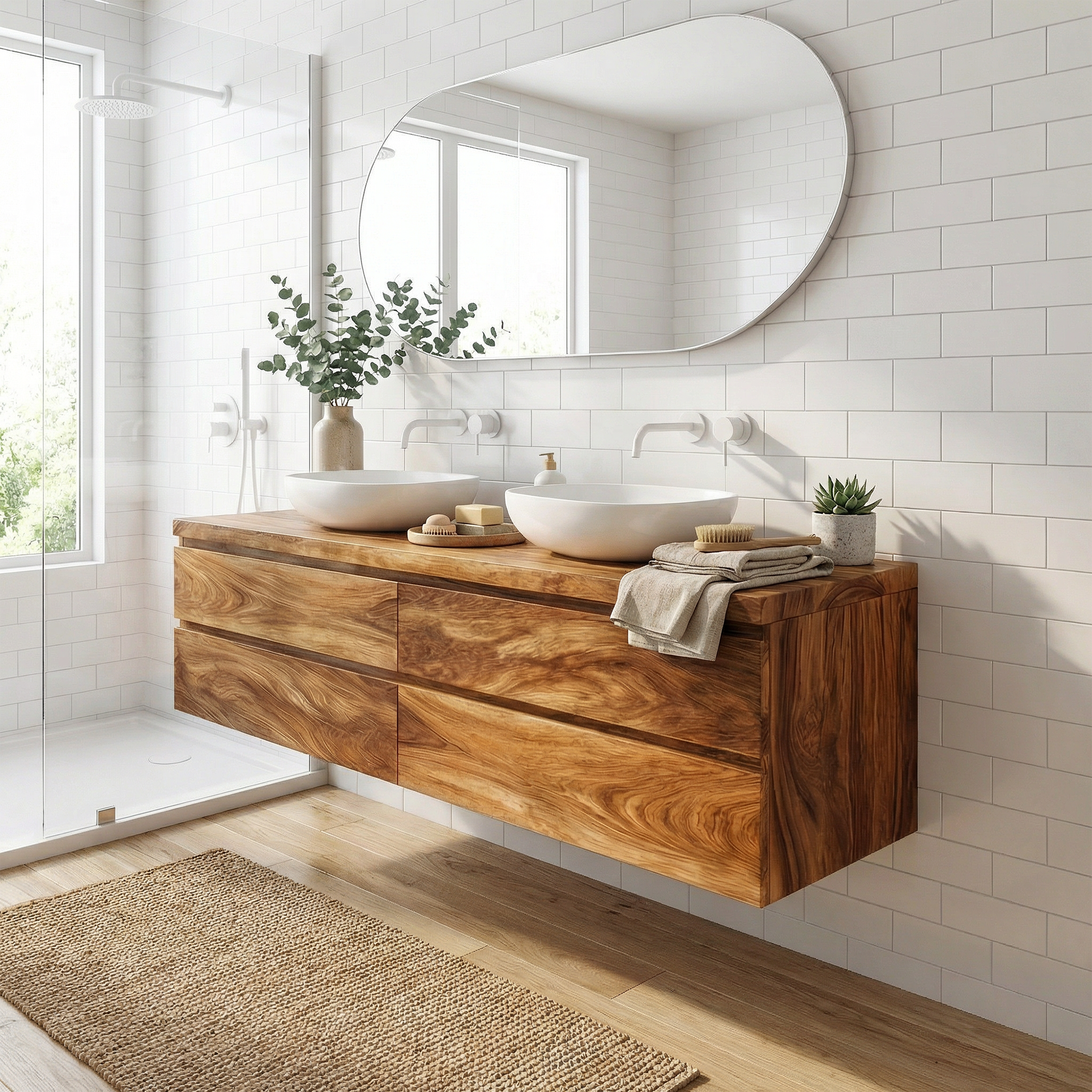 Rustic Bathroom Vanity Cabinet Natural Wood Wall Mounted Vanity SINLKIBRV203