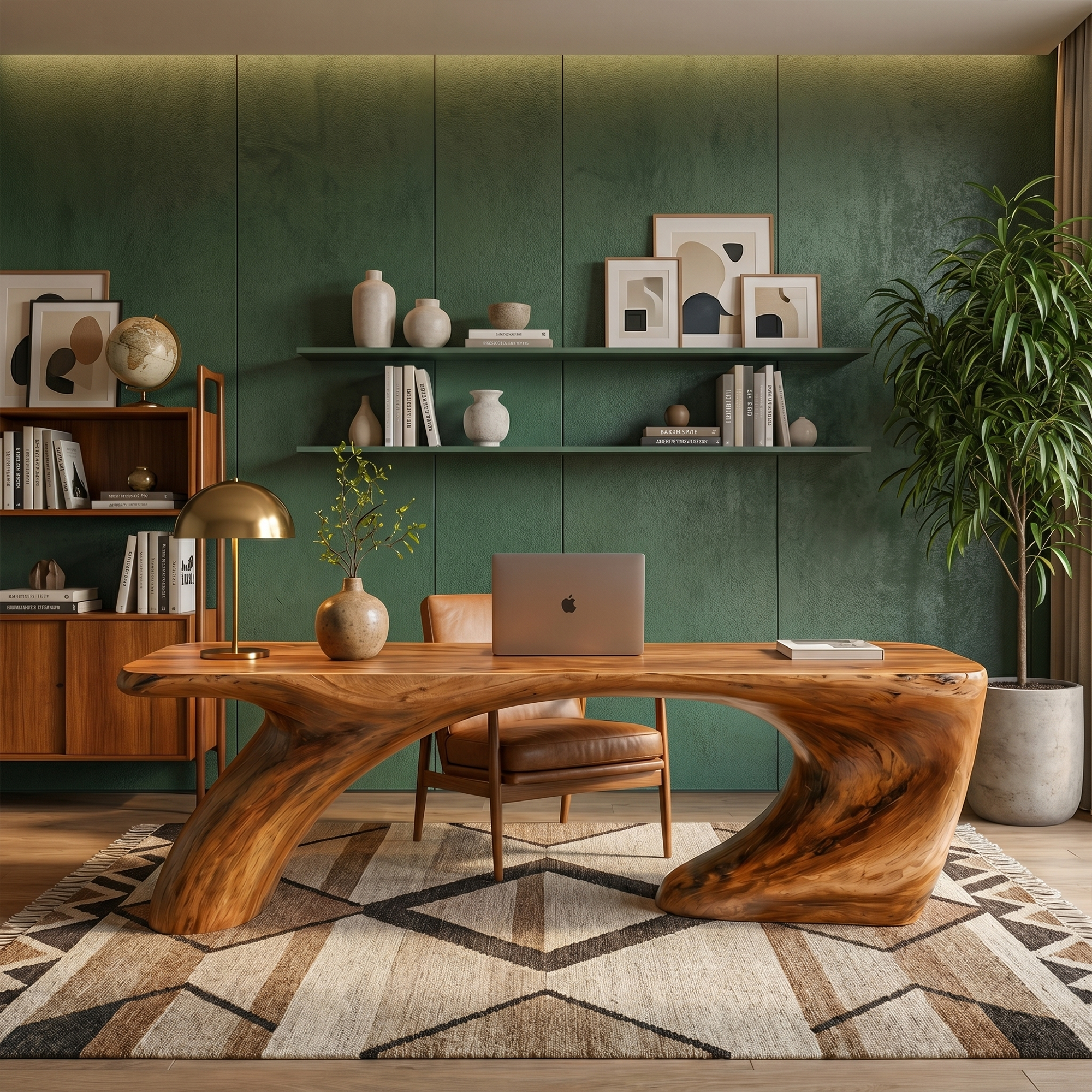 Modern Organic Desk With Sculptural Curved Wood Base And Solid Wood Top For Home Office And Workspace SINLKIDK113