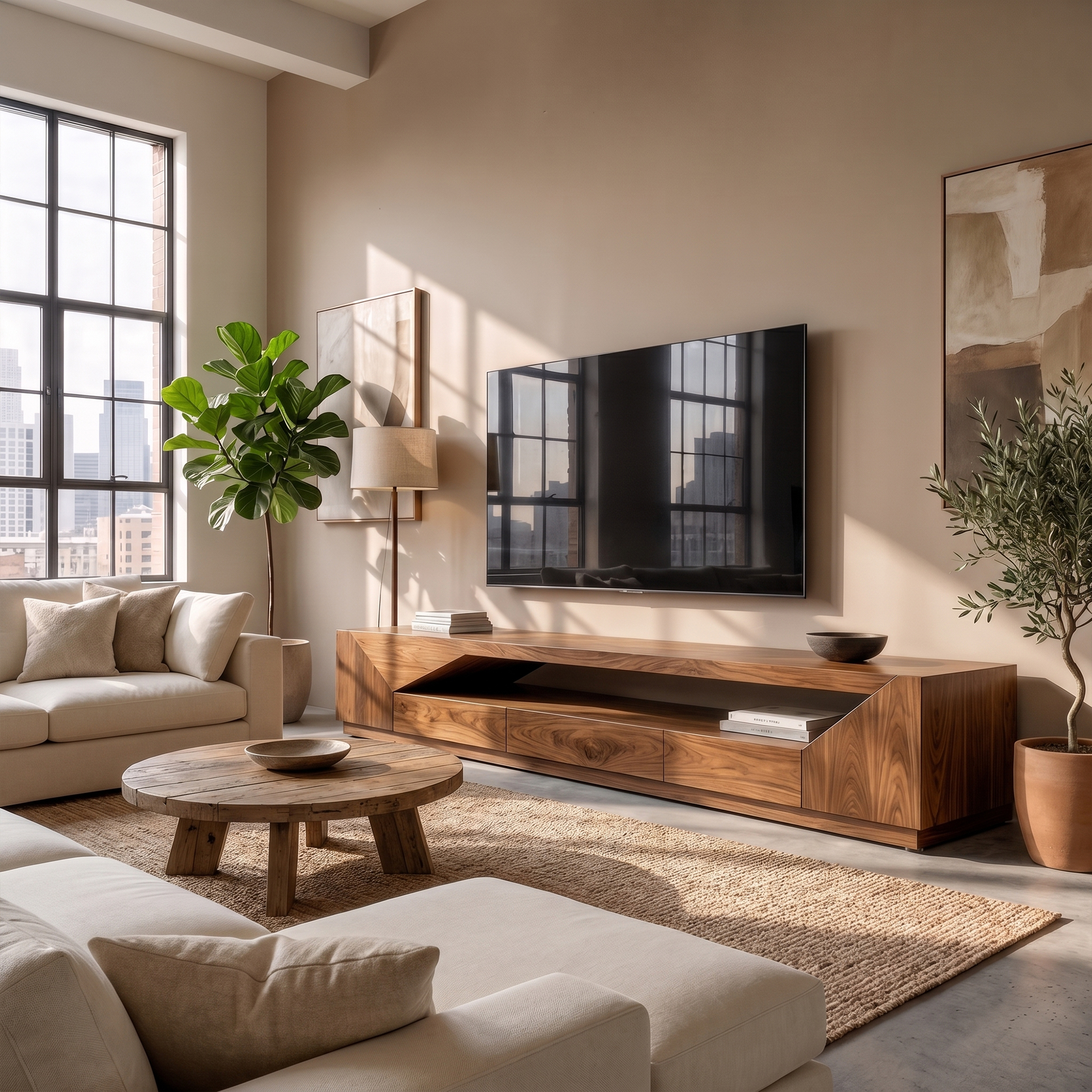 Minimal TV Console With Natural Wood Grain Design For Living Room SINLKITC057