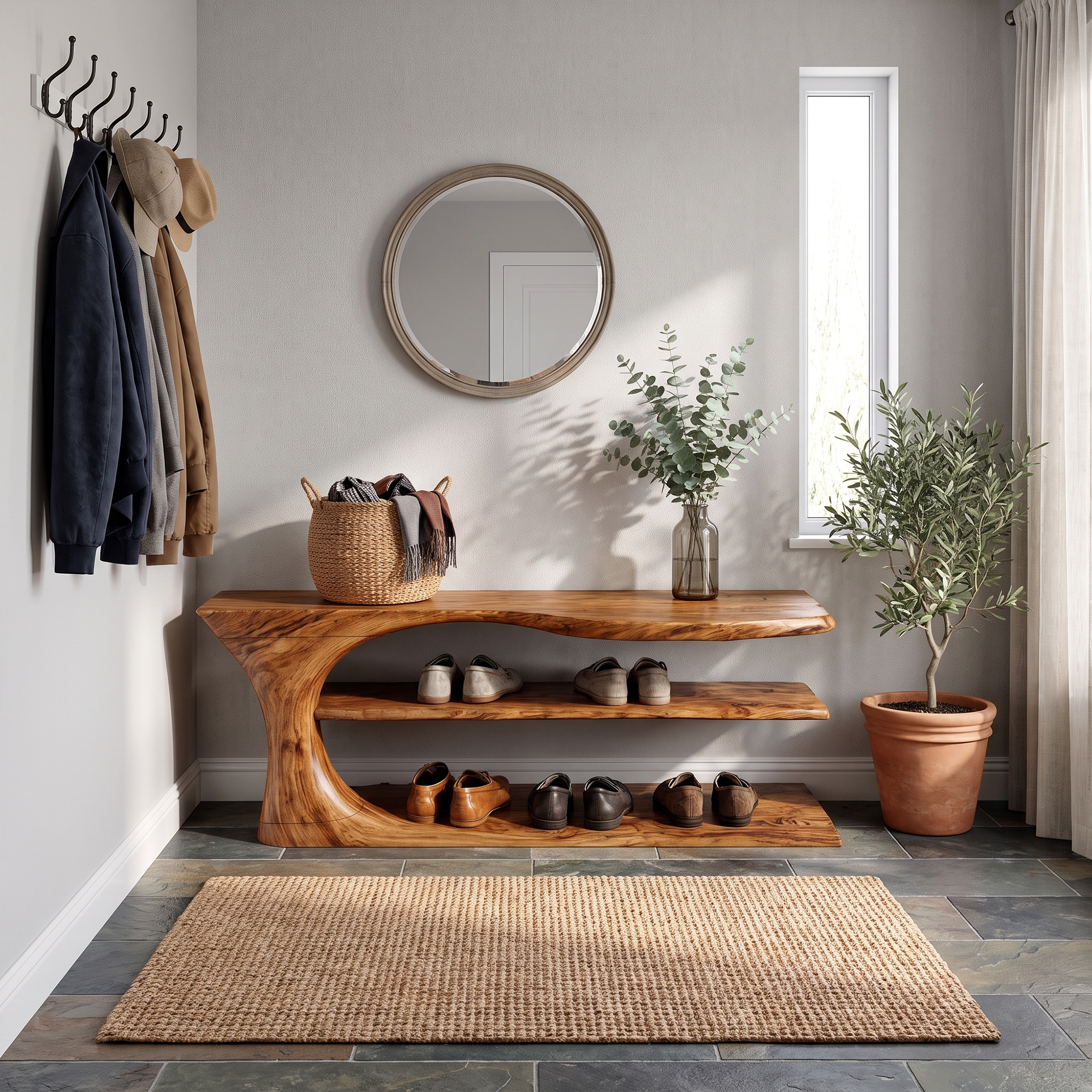 Mid Century Handcrafted Wooden Shoe Storage Bench Home SINLKISB053