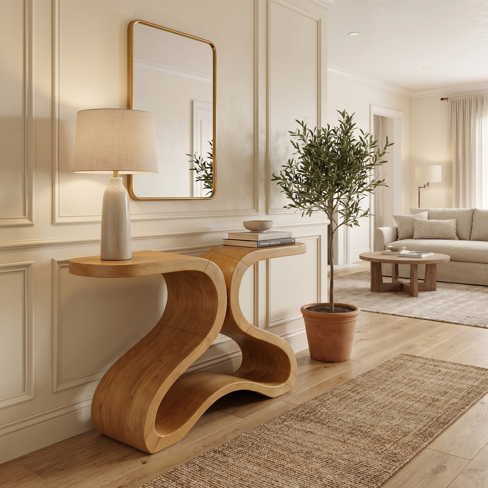 Organic Curved Console Table For Entryway And Living Room SINLKICS568