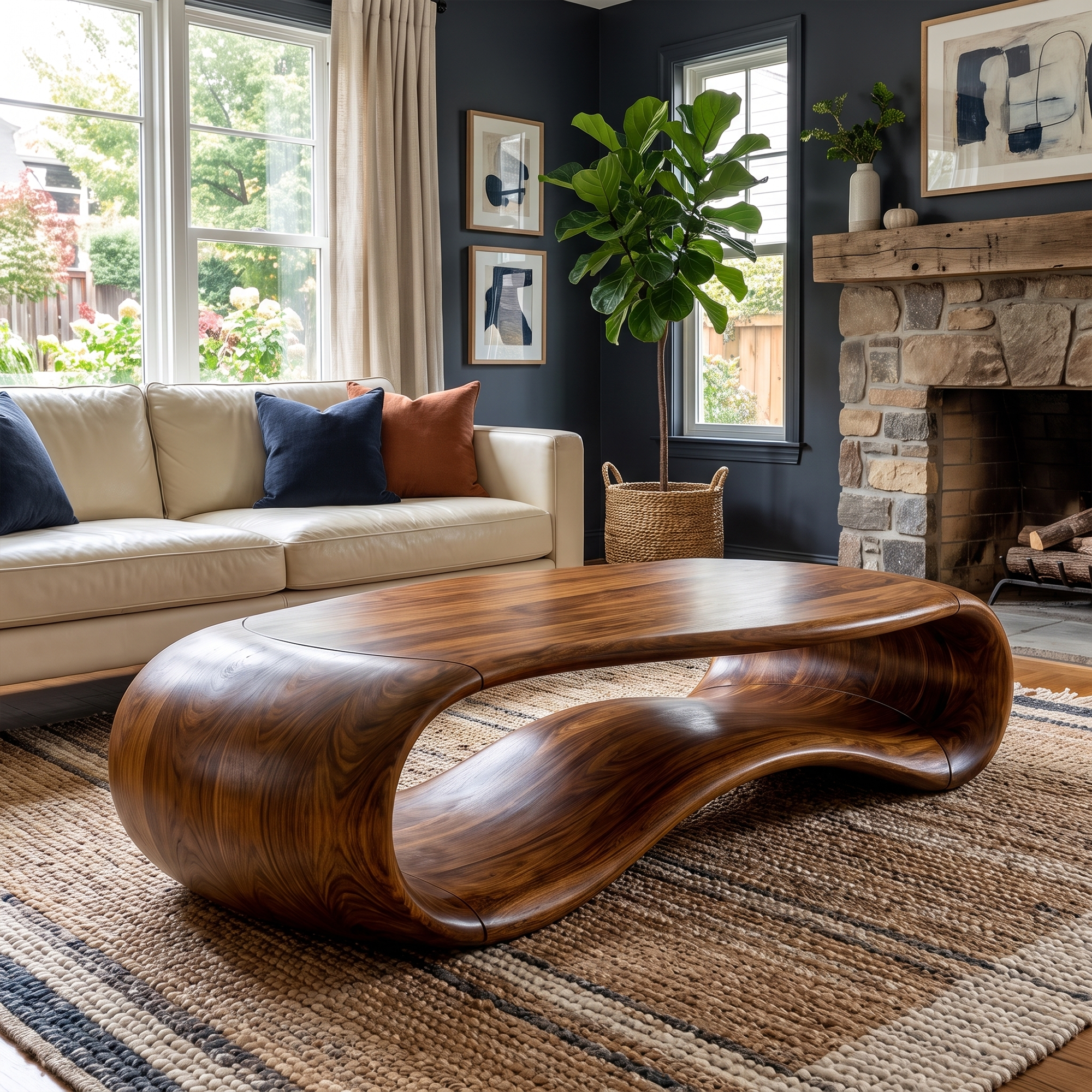 Modern Sculptural Solid Wood Coffee Table For Living Room SINLKICF337