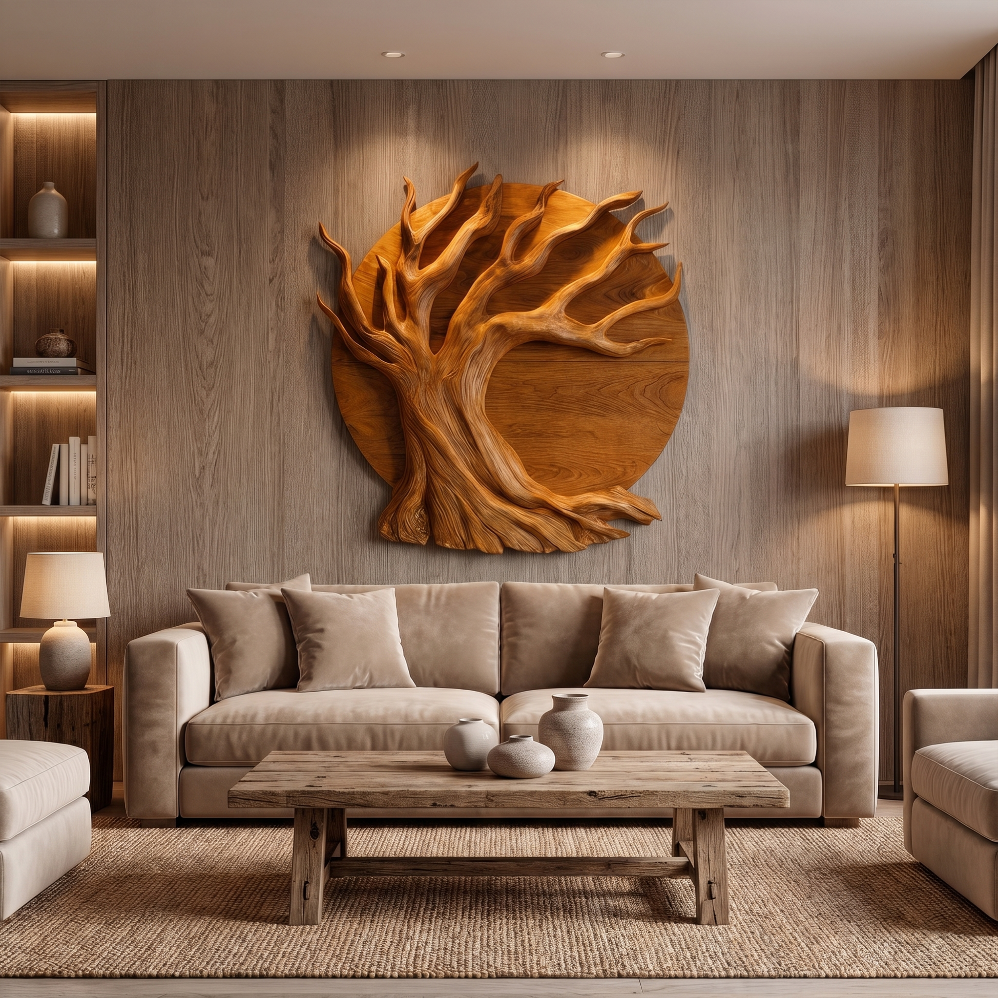 Sculptural Tree Wall Decor With Organic Circular Design For Home Interior SINLKIWD107