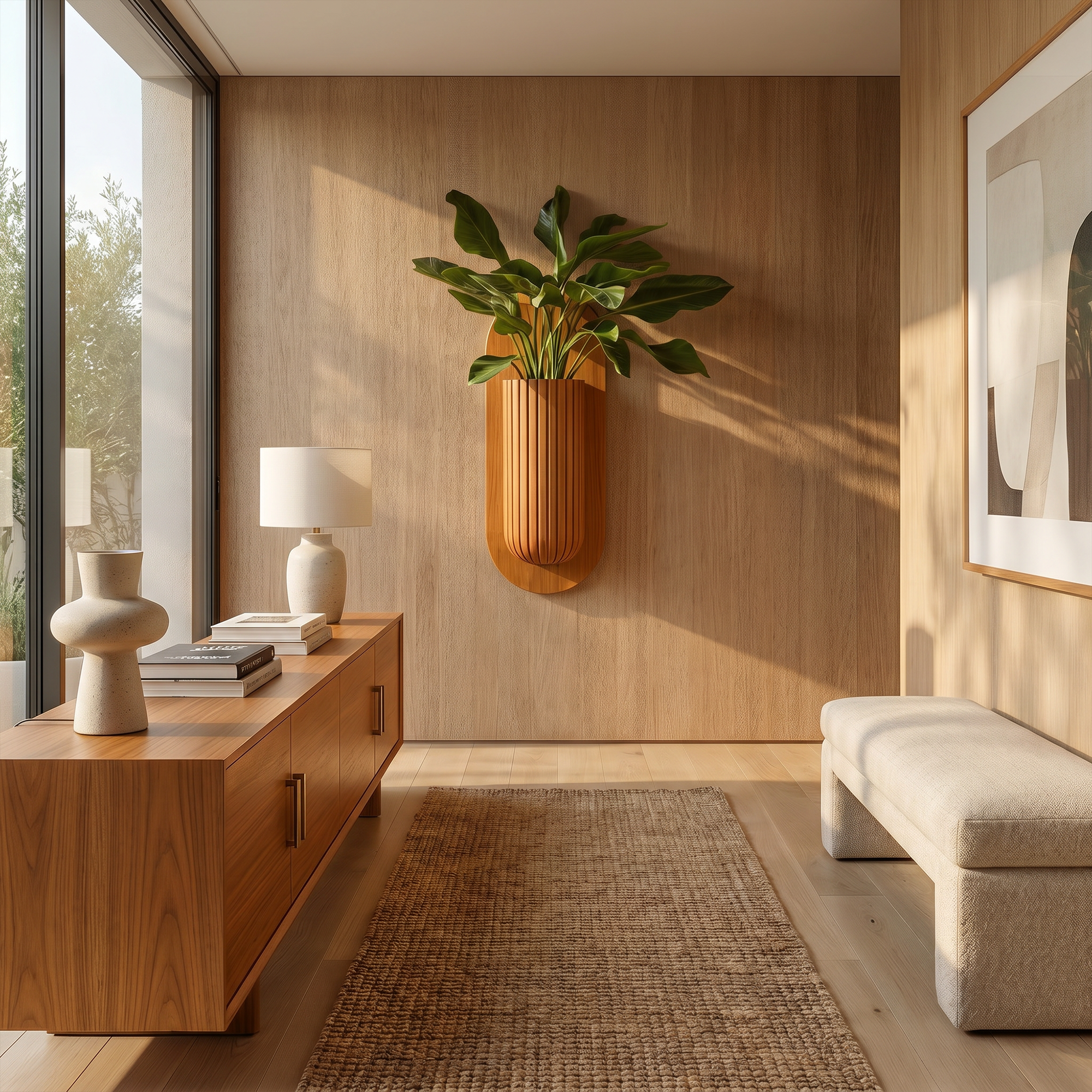 Minimalist Wood Wall Planter With Solid Wood Display Vessel For Plants SINLKIWPR001