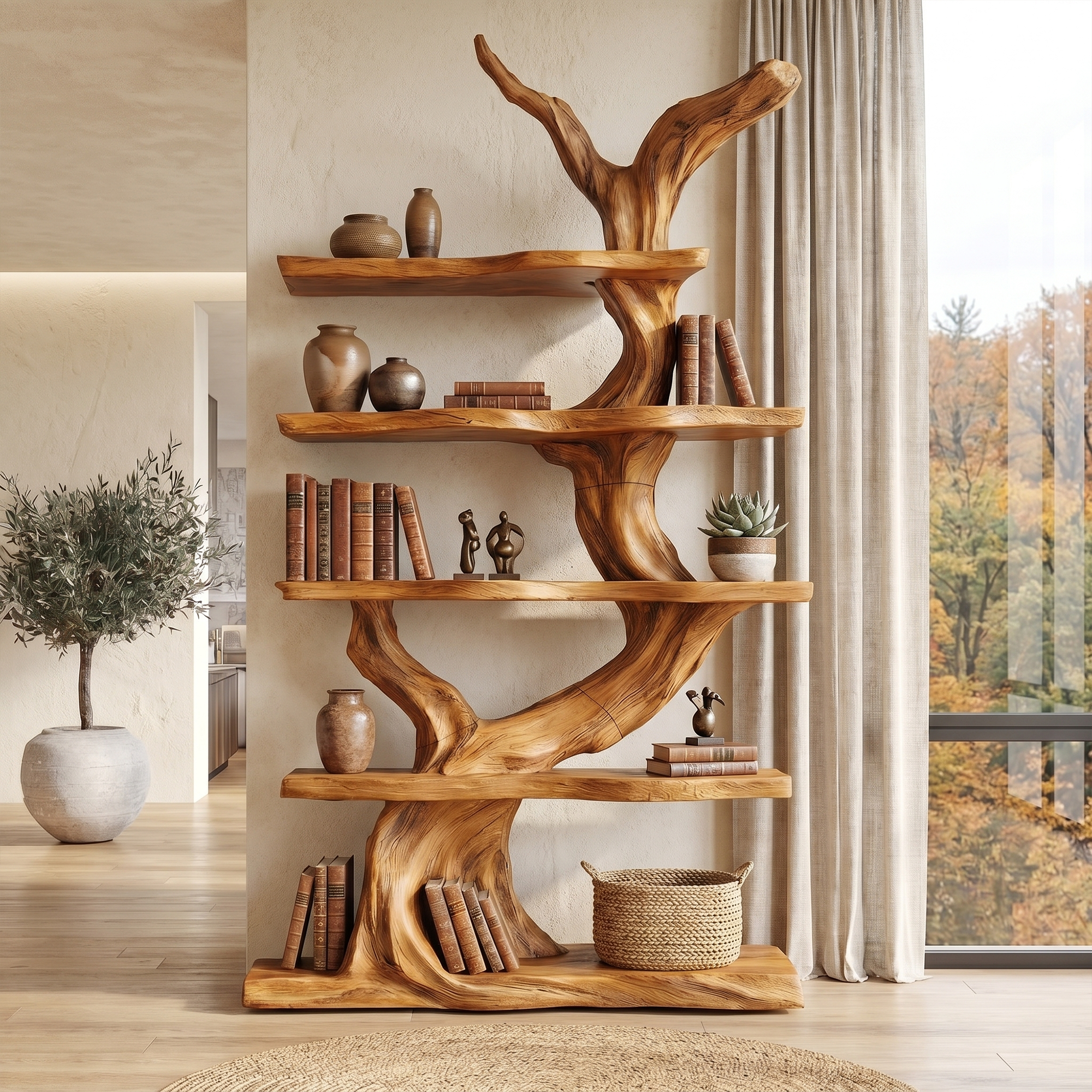 Organic Tree Bookshelf With Sculptural Branch Design And Open Display Shelves For Living Room SINLKITB737