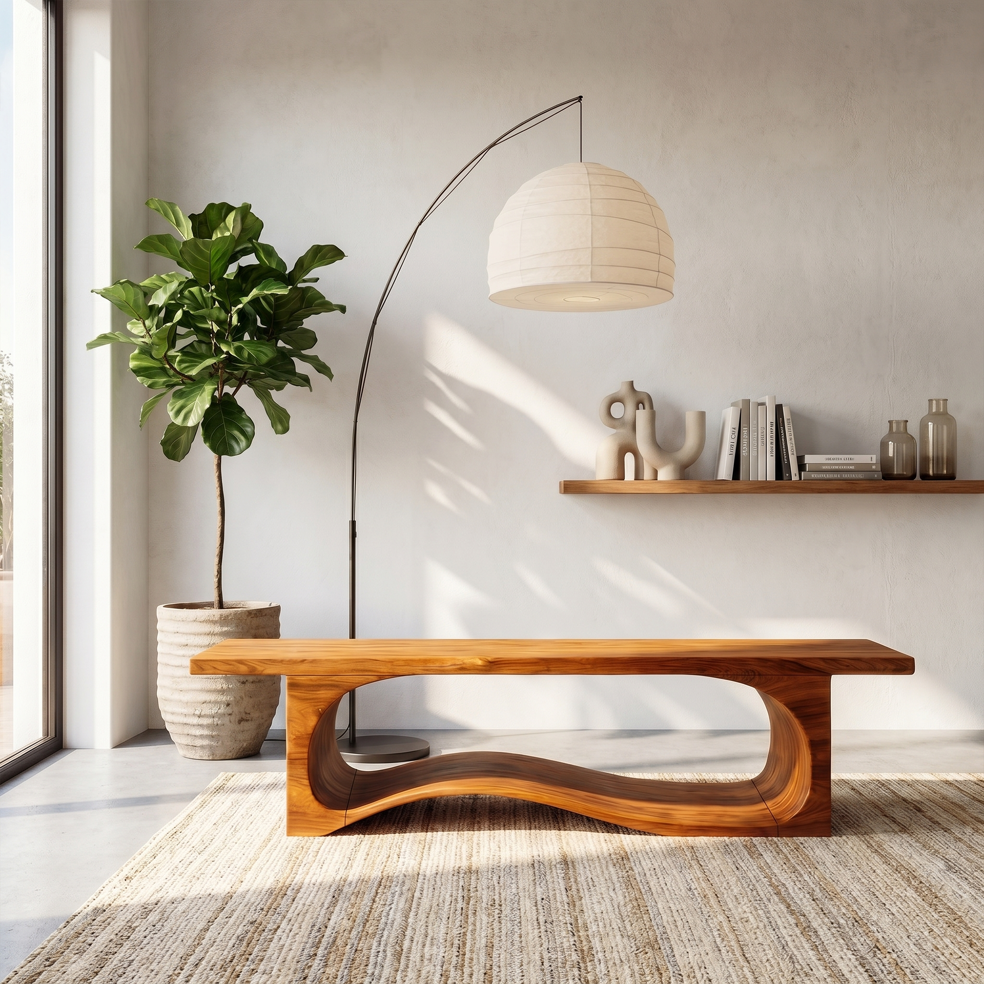Sculptural Bench With Wave Design For Entryway SINLKIRS108