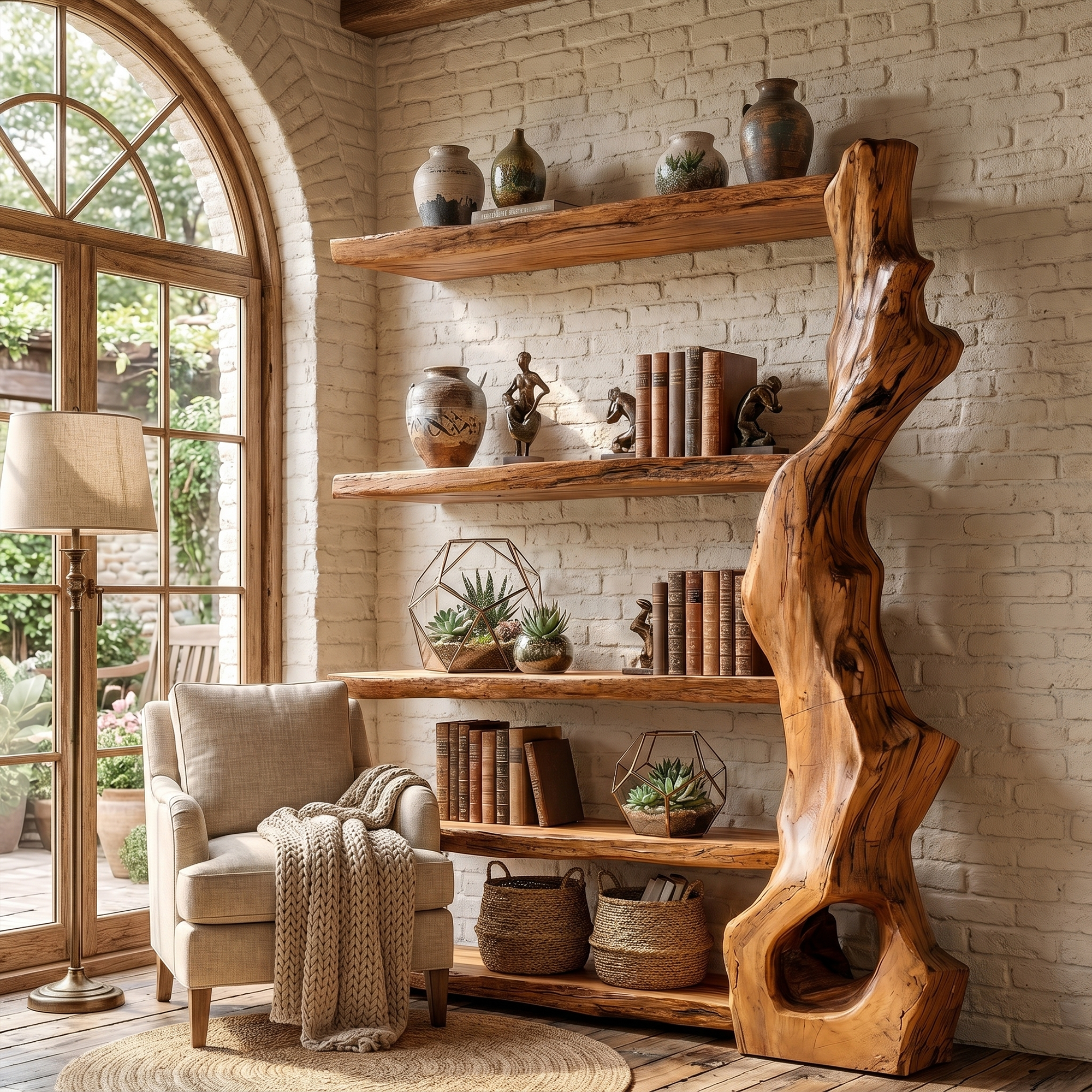 Rustic Tree Bookshelf With Handcrafted Branch Base And Open Shelves SINLKITB739