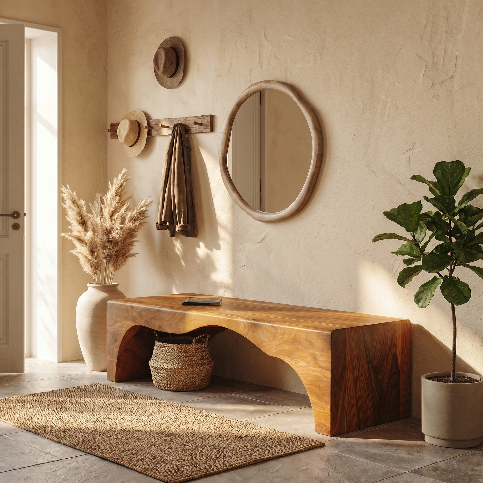 Rustic Live Edge Wooden Bench With Open Storage Shelf For Entryway SINLKIRS110