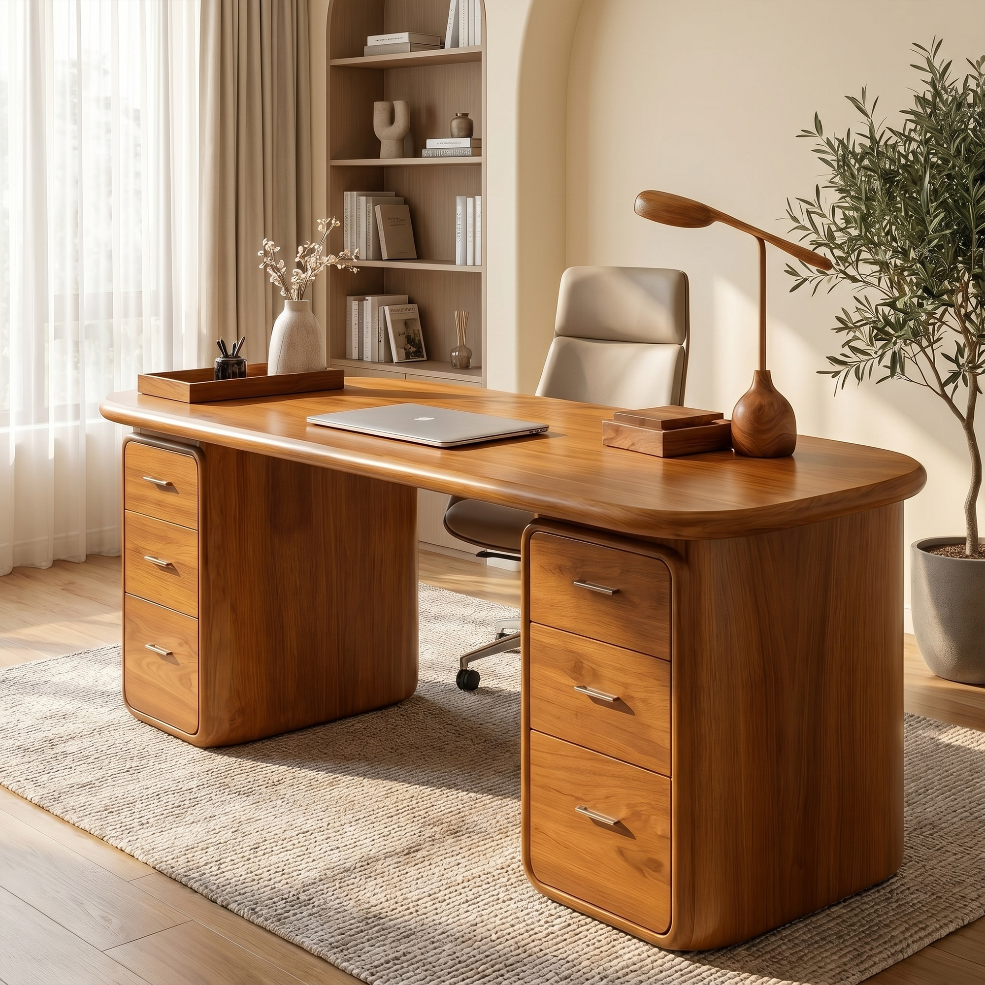 Contemporary Wood Desk With Built In Drawers For Home Office SINLKIDK145