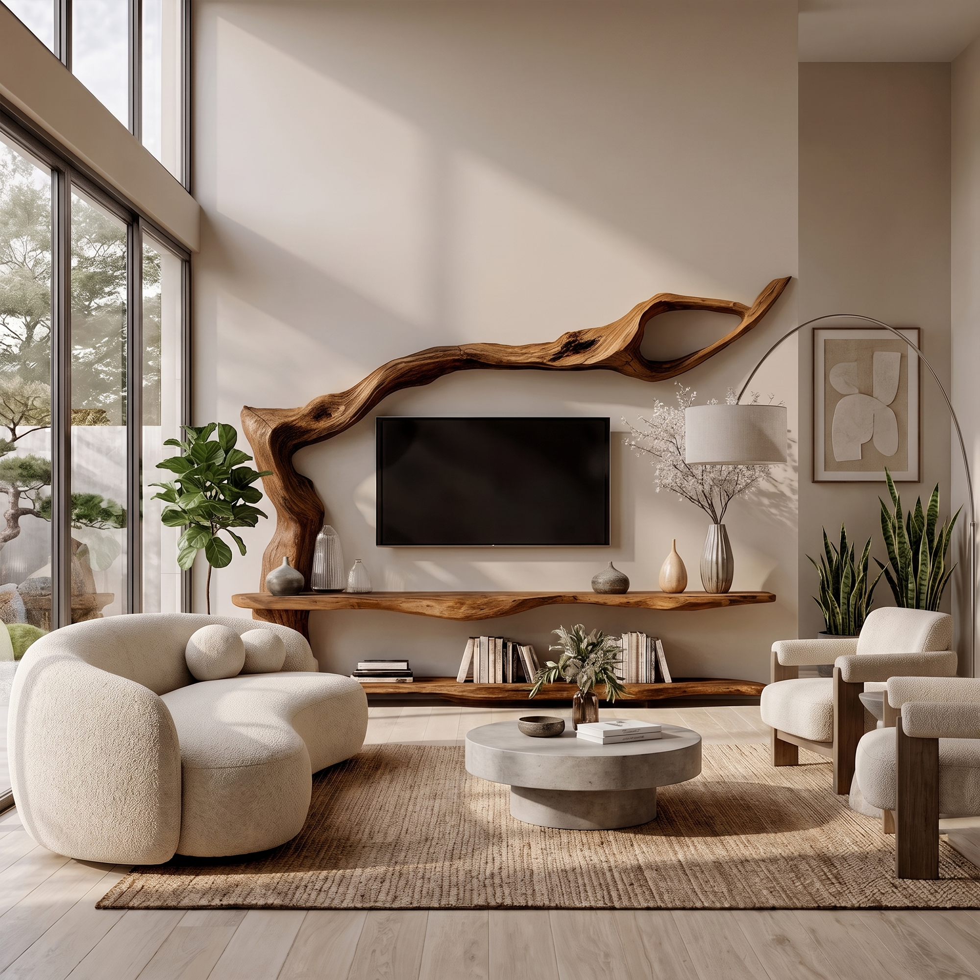 Contemporary TV Cabinet With Sculptural Tree Inspired Base For Living Room SINLKITC077