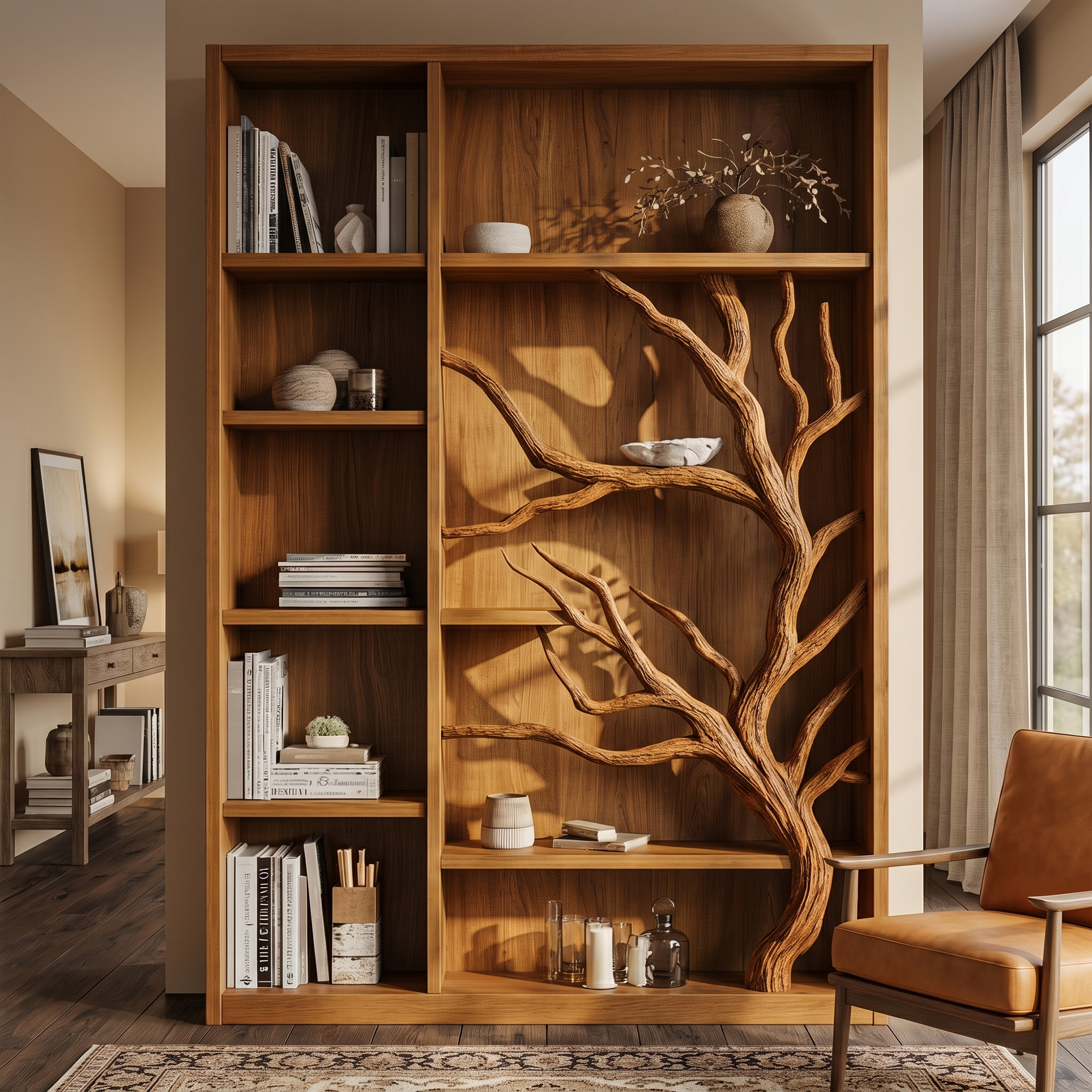 Tree Bookcase Cabinet With Open Display Shelves For Living Room And Study SINLKISC537