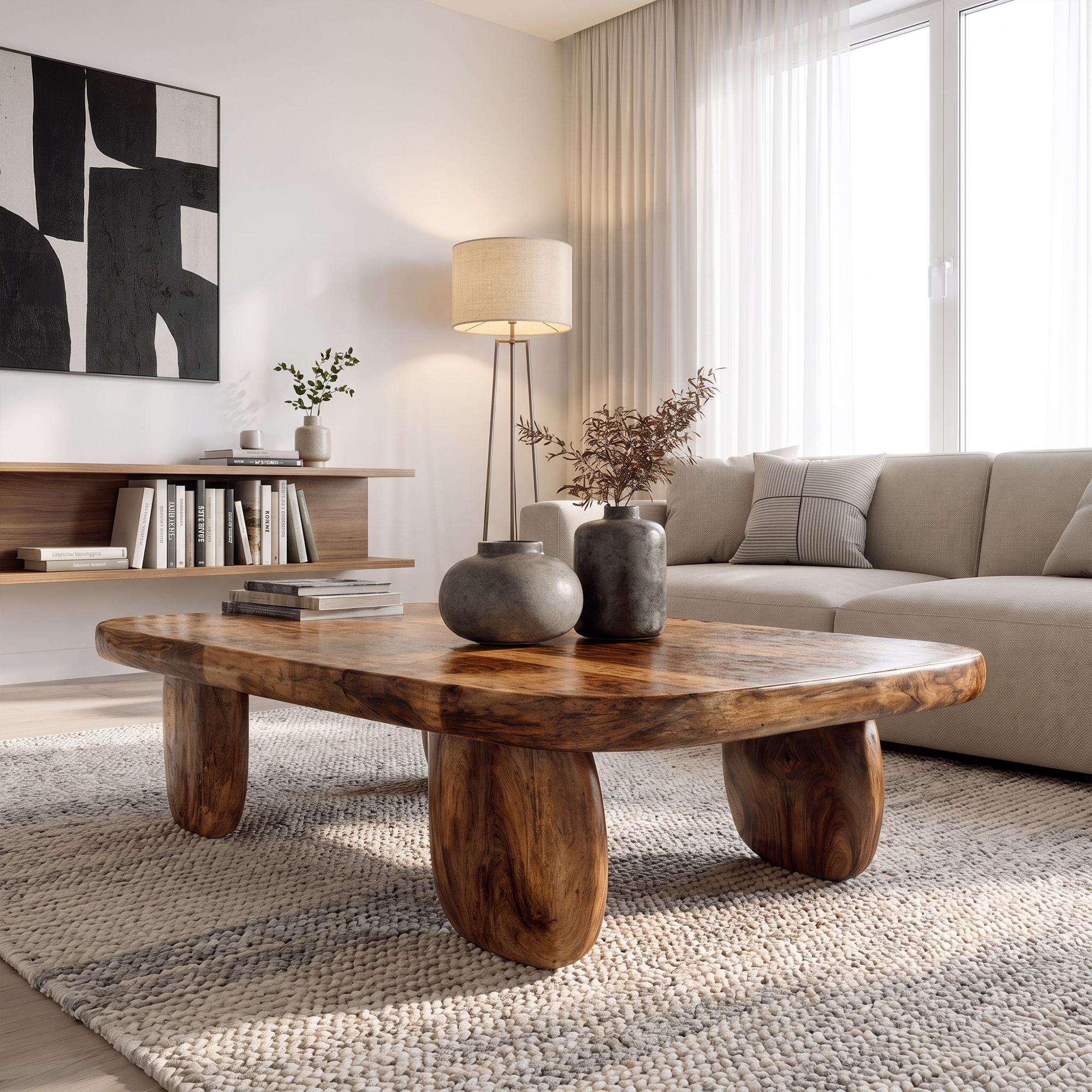 Minimal Coffee Table With Organic Pedestal Base For Living Room SINLKICF410