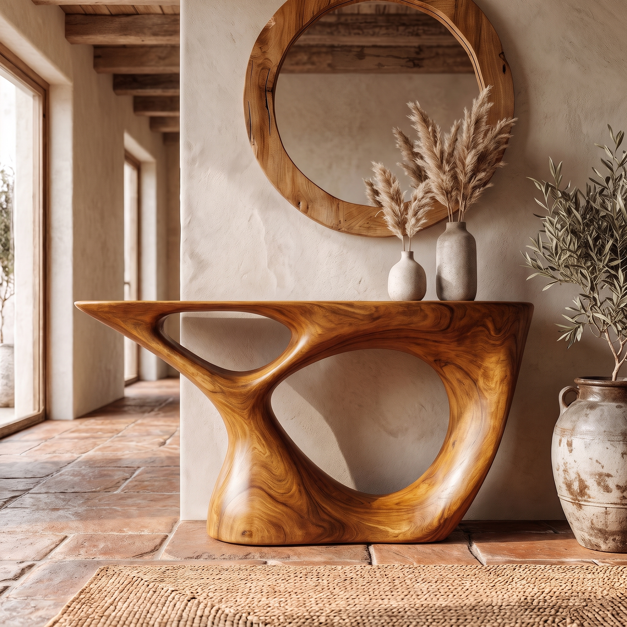 Sculptural Console Table With Curved Base For Entryway SINLKICS666