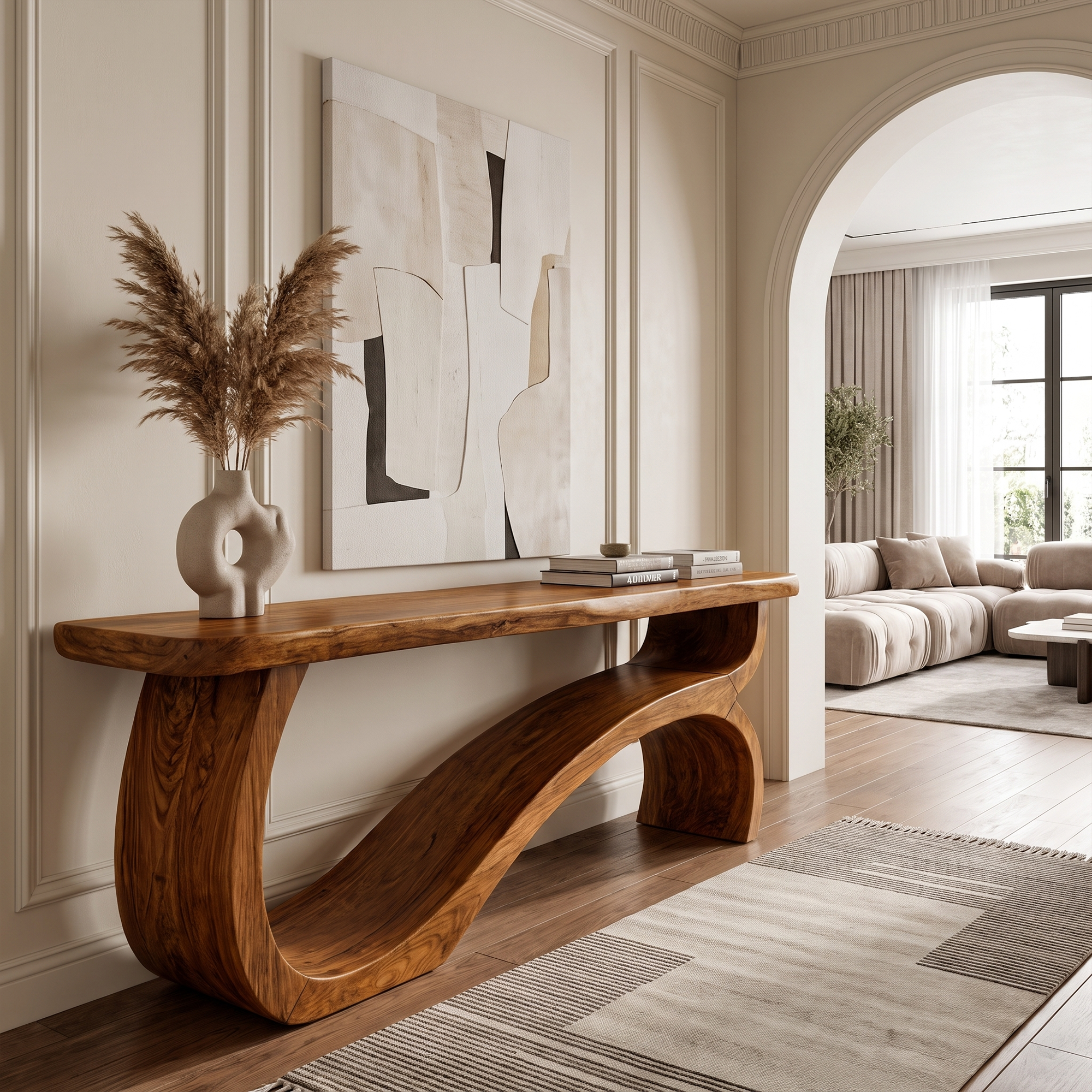 Modern Console Table Table With Sculptural Open Wood Base For Living Room SINLKICS667