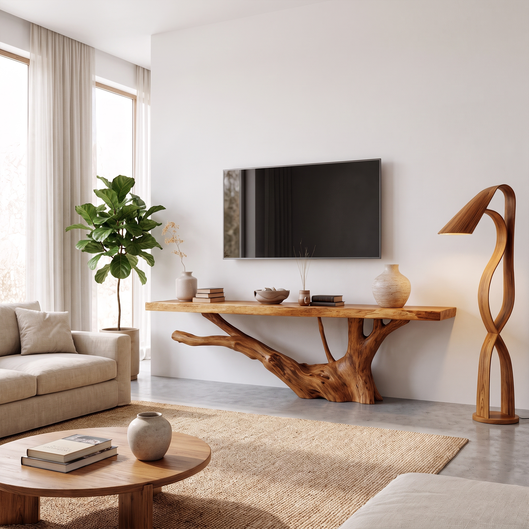 Nature Inspired TV Stand With Handcrafted Tree Root Design For Living Room SINLKITC076