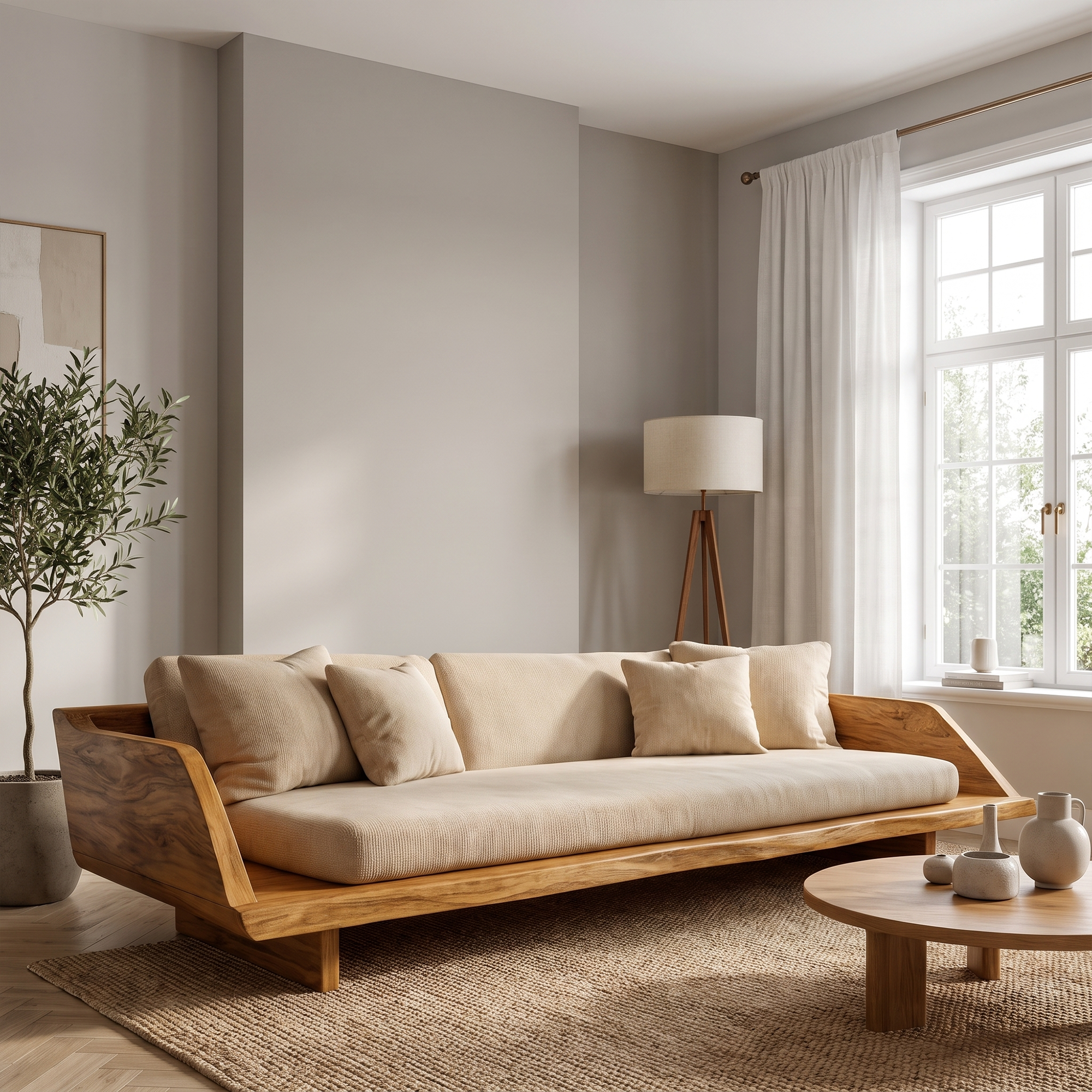 Handcrafted Sofa Frame With Sculptural Wooden Base For Living Room SINLKISF027