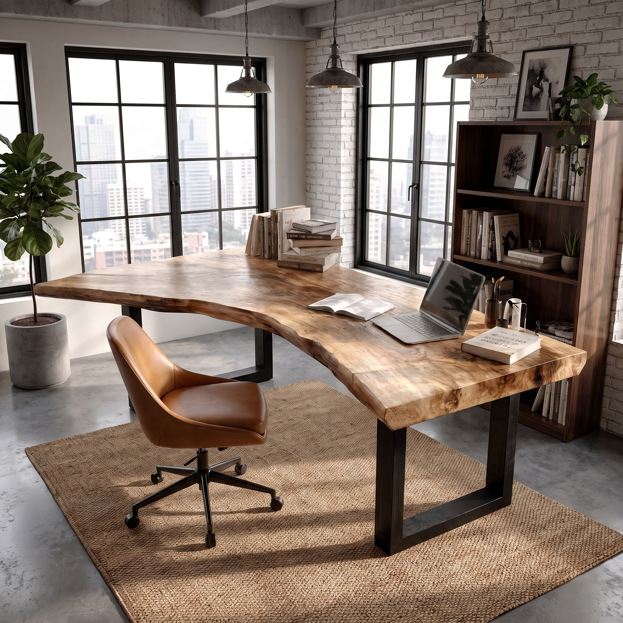 Live Edge Office Desk With Handcrafted Wood Slab Top For Home Office SINLKIDK159