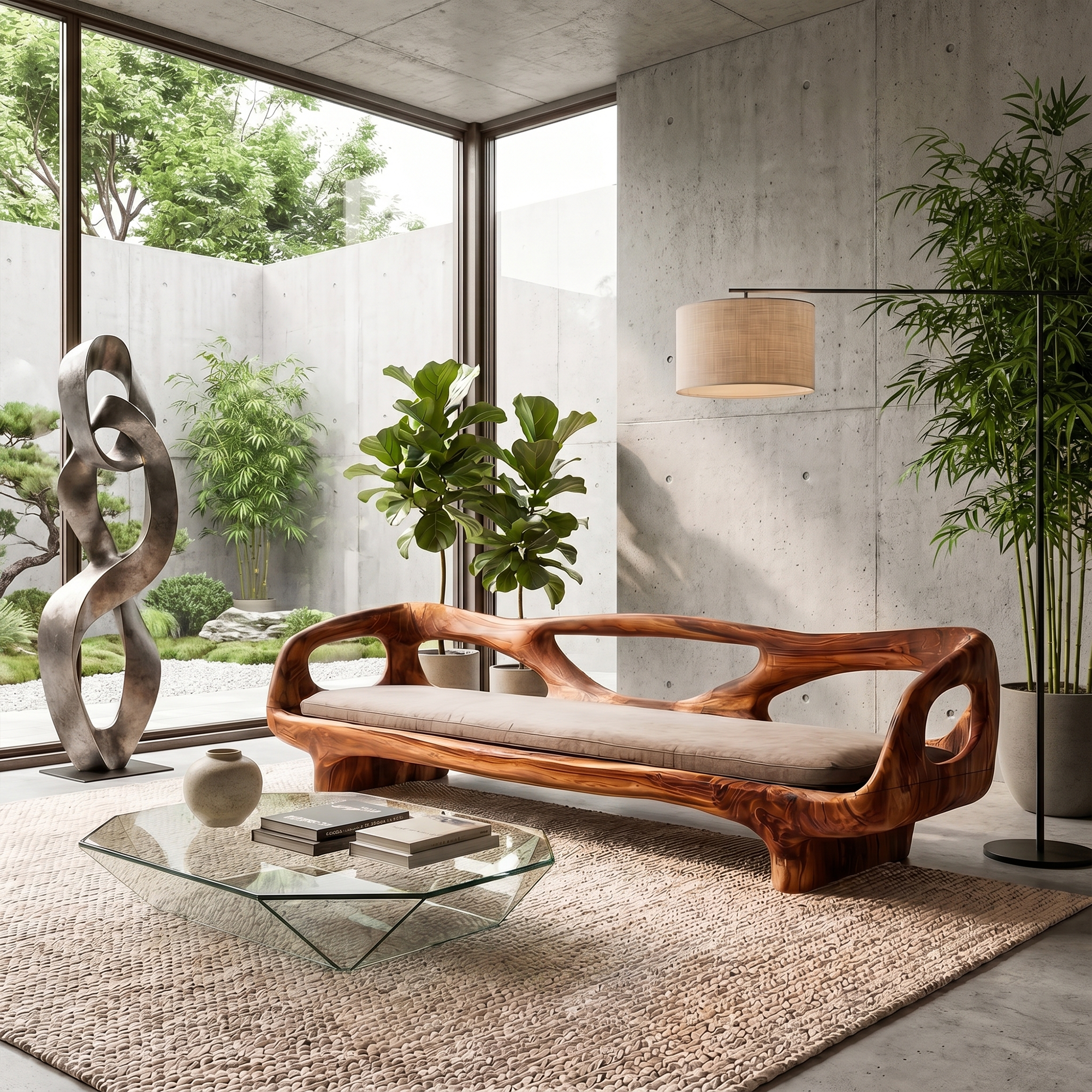Organic Sculptural Sofa Frame With Curved Open Arm Design For Living Room SINLKISF024