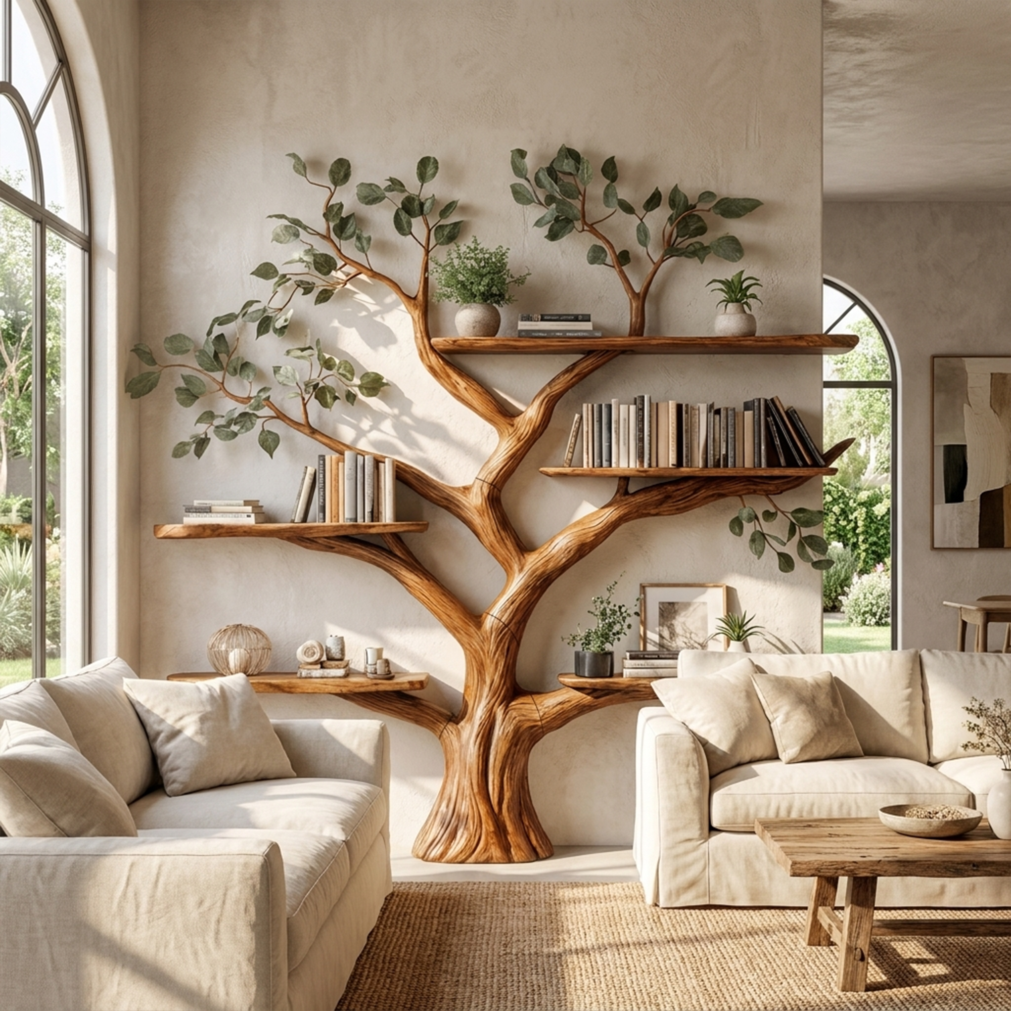 Handcrafted Tree Bookshelf Wall-Mounted Furniture Living Room SINLKITB535