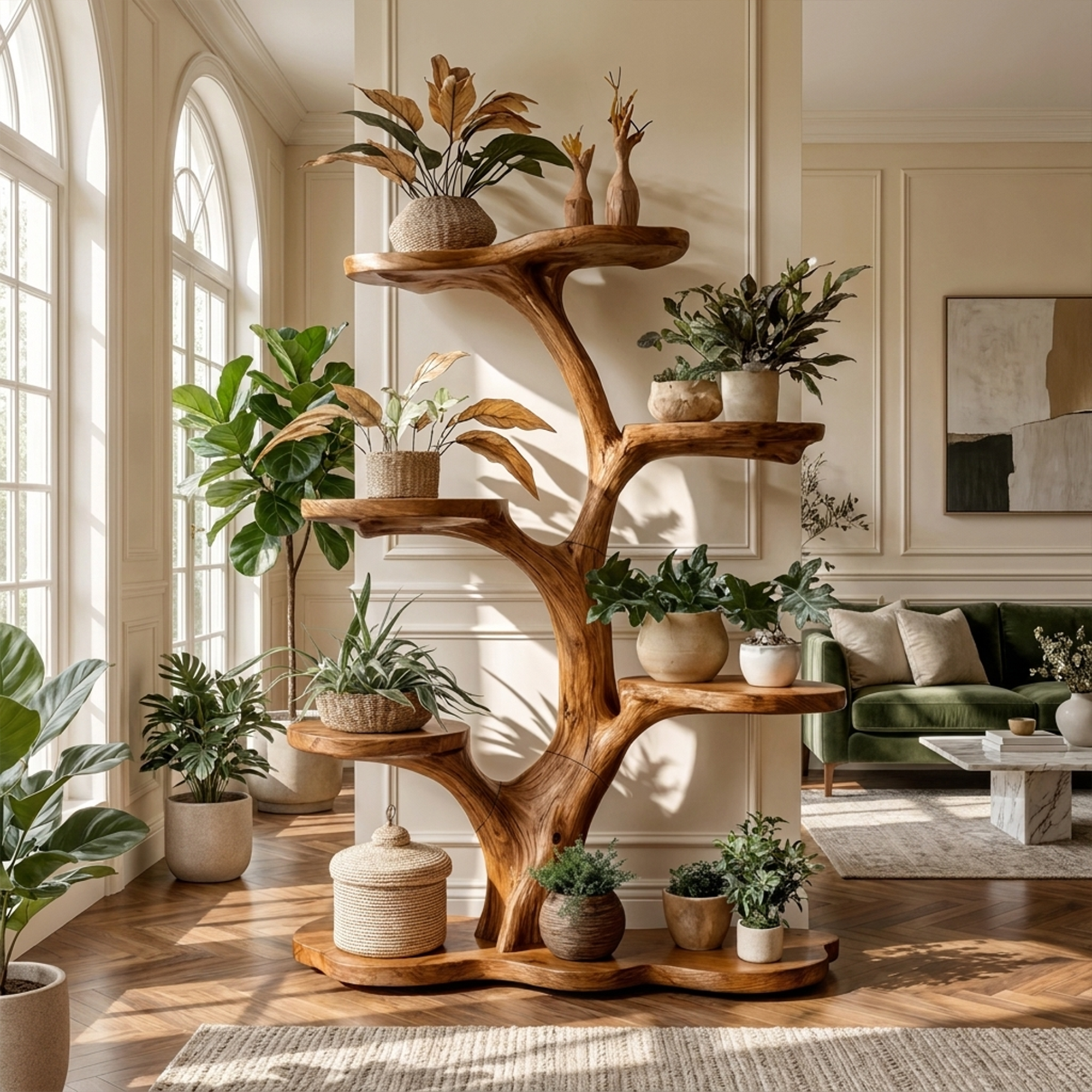 Rustic Tree Plant Shelf Indoor Green Display Living Room SINLKITT074