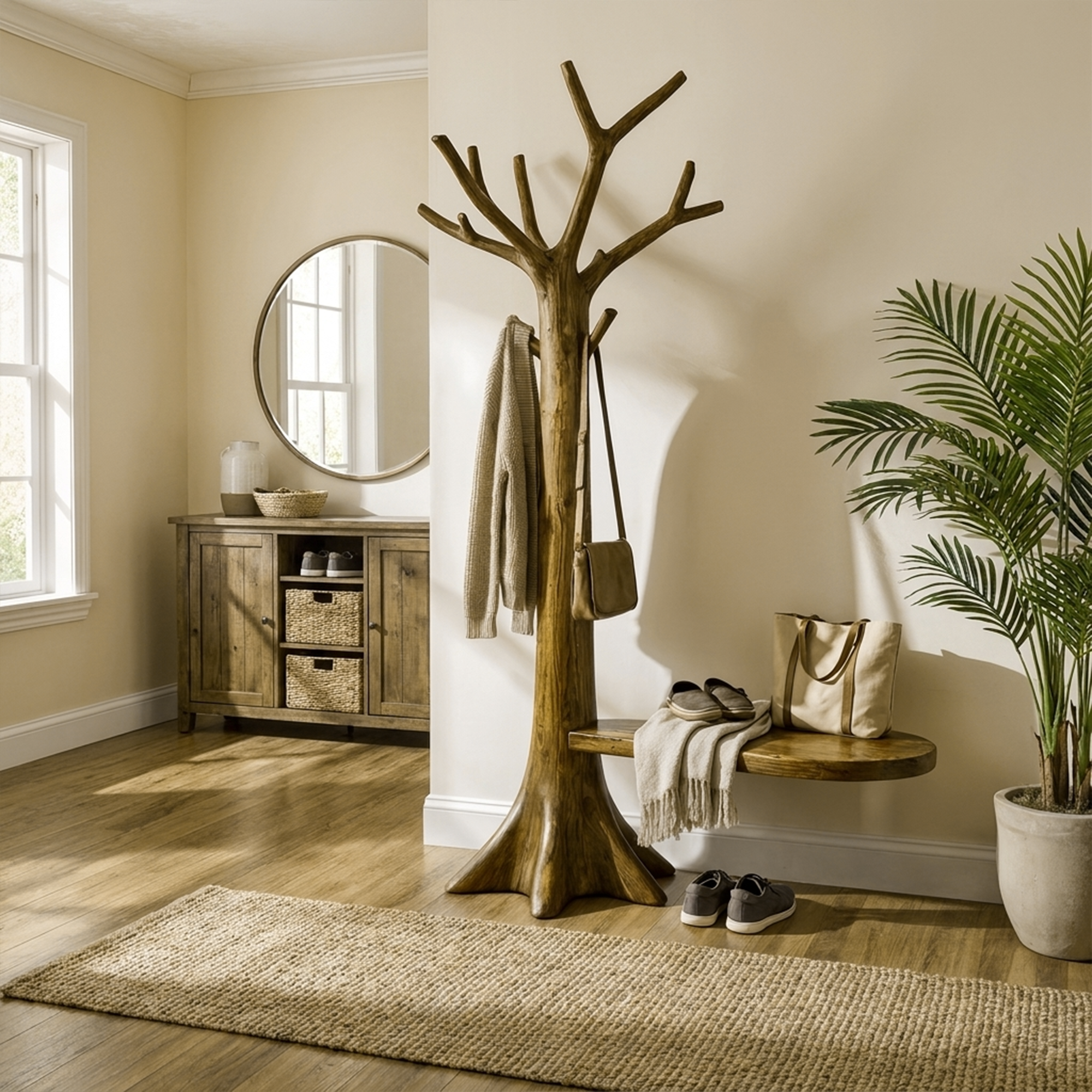 Sculptural Tree Coat Rack Solid Wood Entryway Interior Statement Decor SINLKITCR092