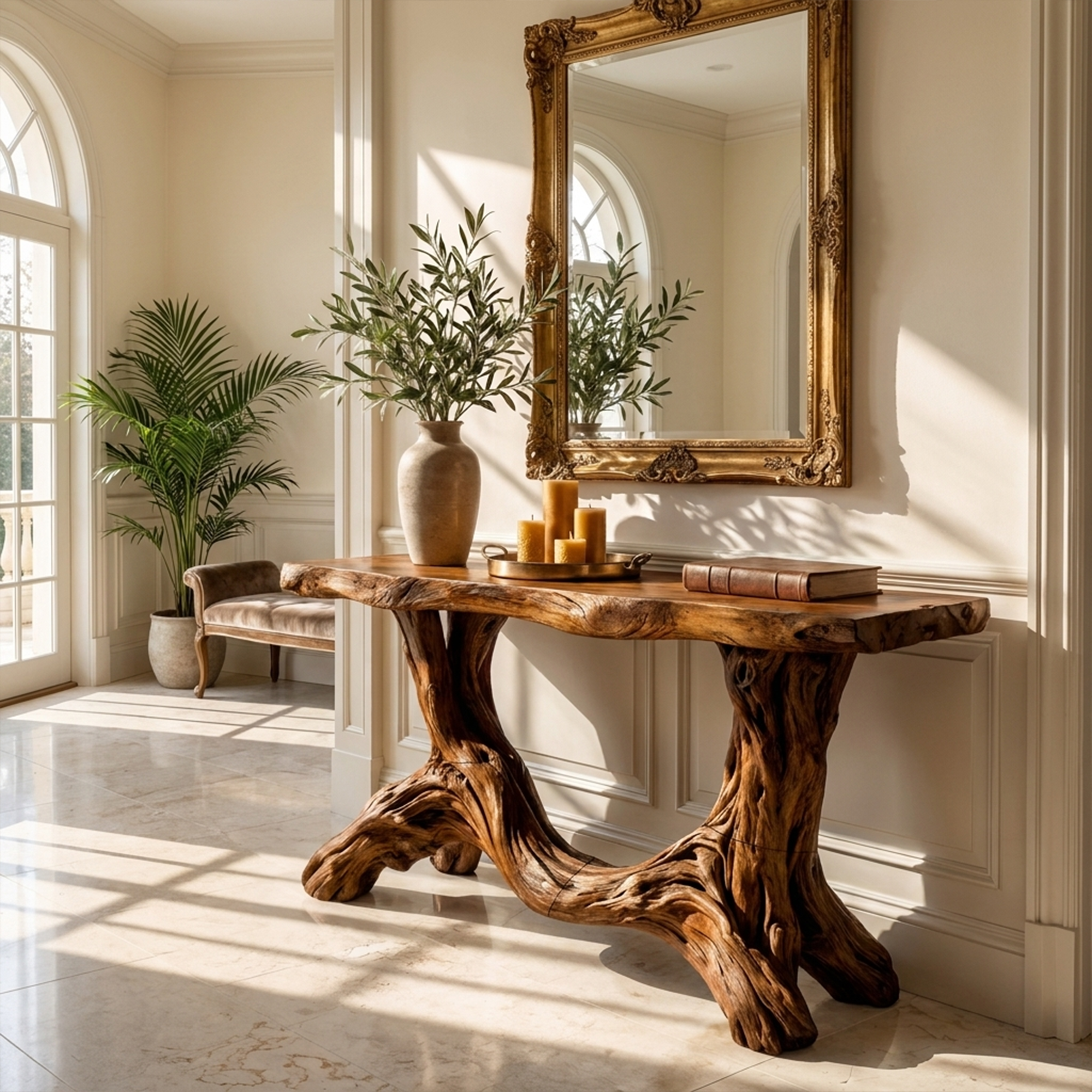 Sculptural Single Pedestal Console Table Handmade Statement Furniture For Living Room Decor SINLKICS478