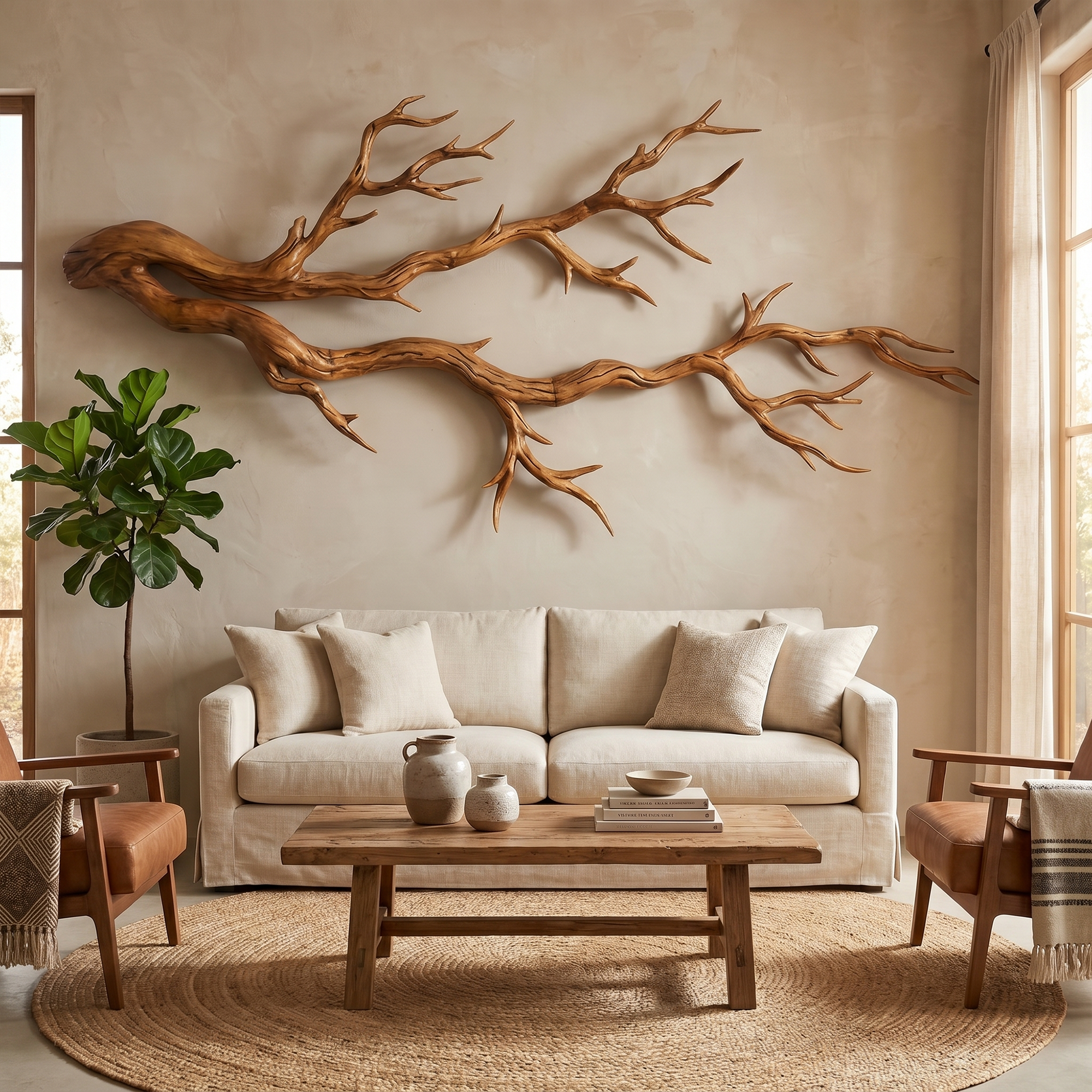 Twisted Branch Solid Wood Wall Sculpture Organic Modern Decor SINLKIWD032