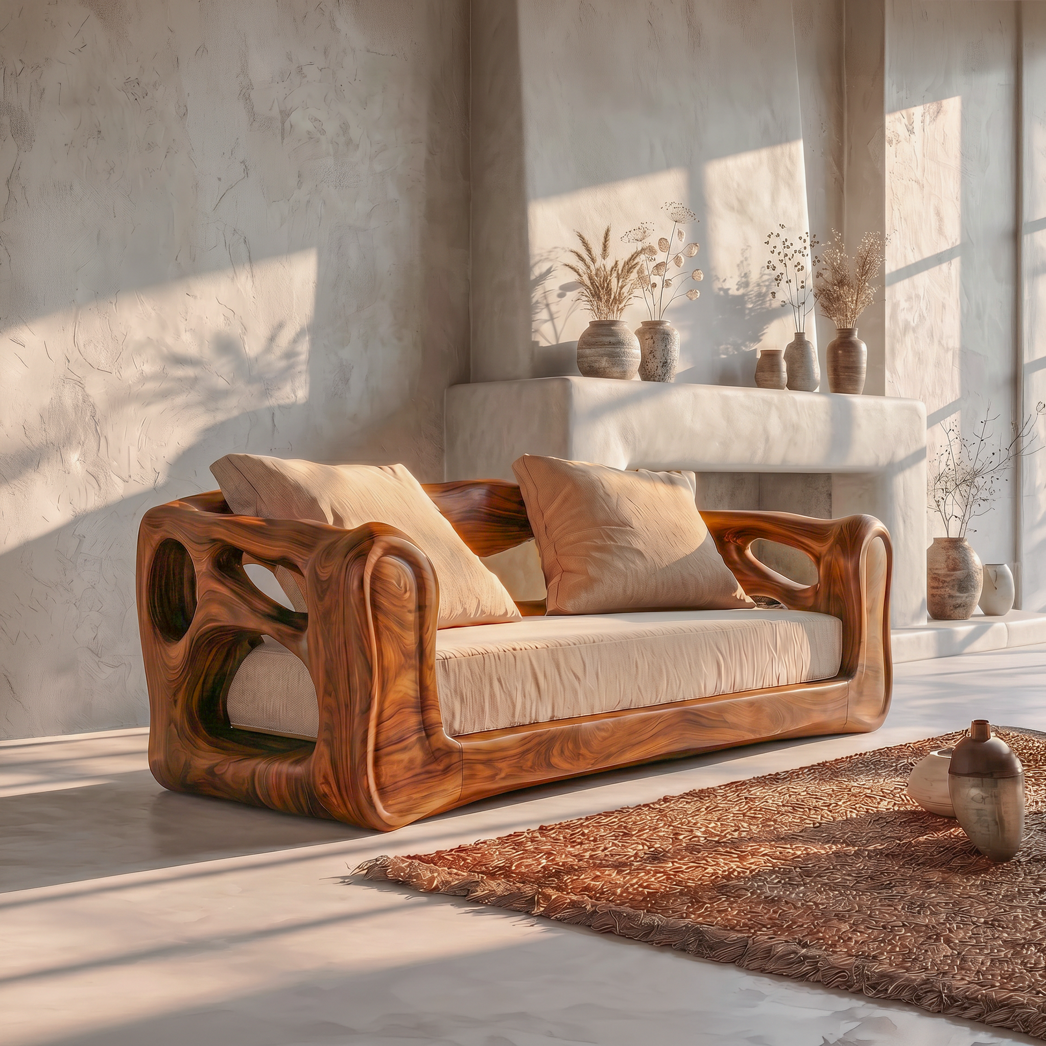 Contemporary Sofa Frame With Organic Flowing Wood Design For Living Room SINLSASF032
