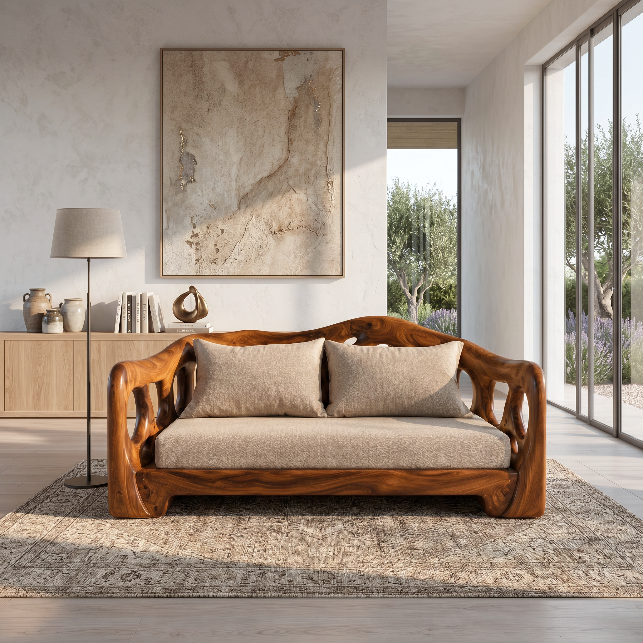 Modern Sofa With Sculptural Solid Wood For Living Room SINLSASF034