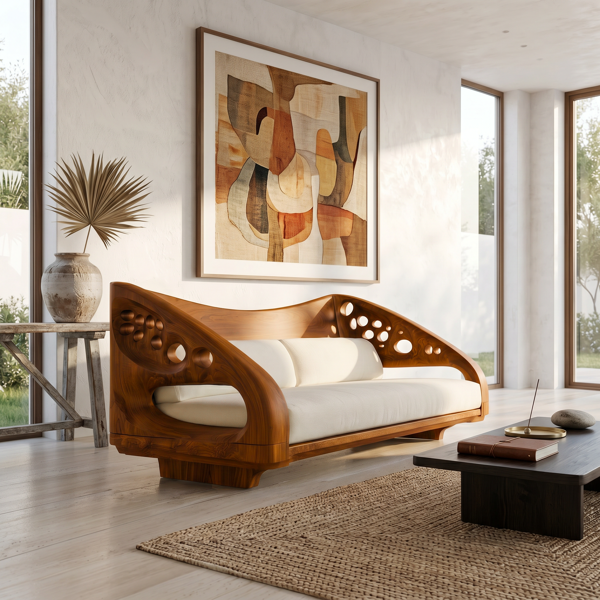 Organic Wooden Sofa Frame With Handcrafted Artistic Design SINLSASF036