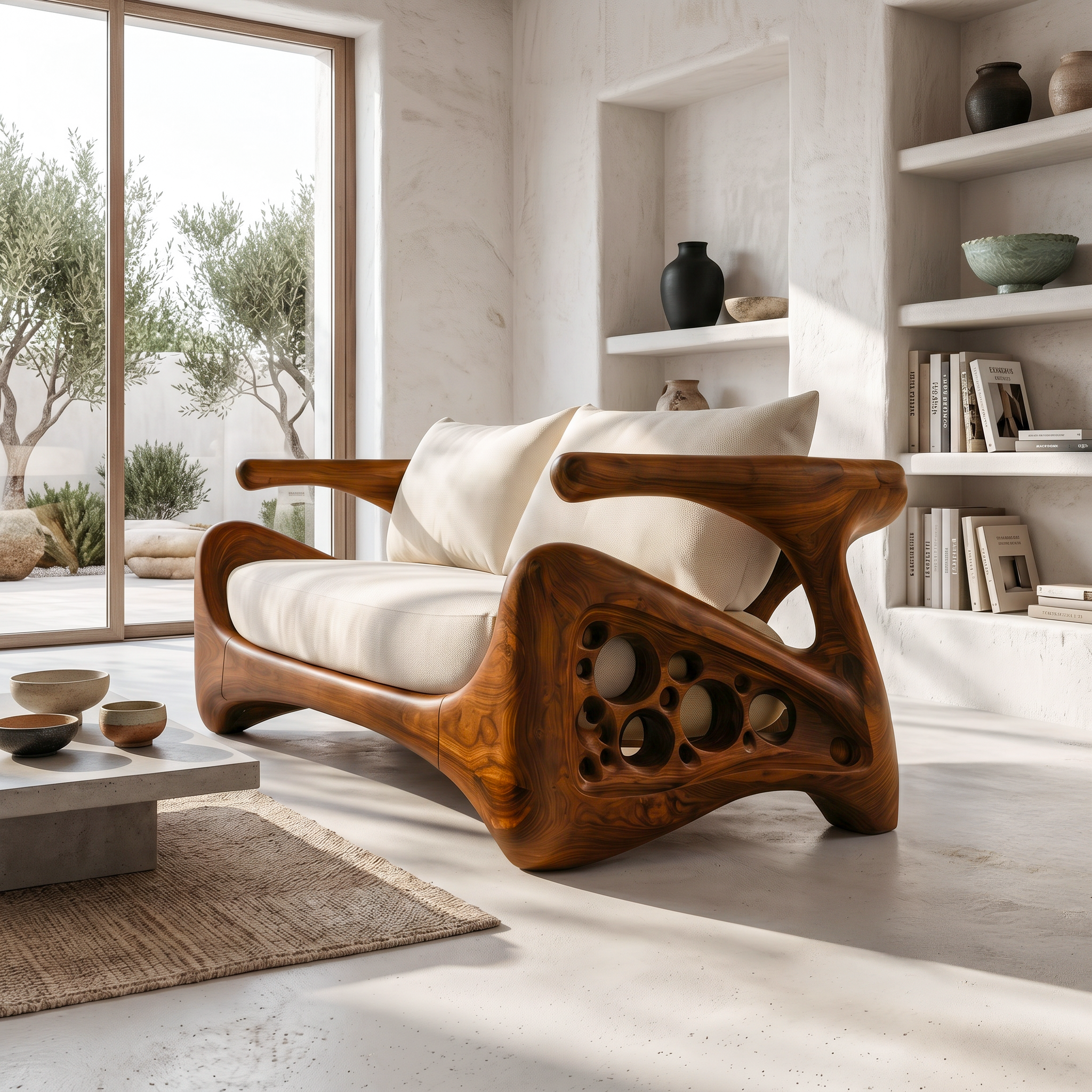 Natural Sofa Frame With Bold Sculptural Armrests For Living Room SINLSASF045