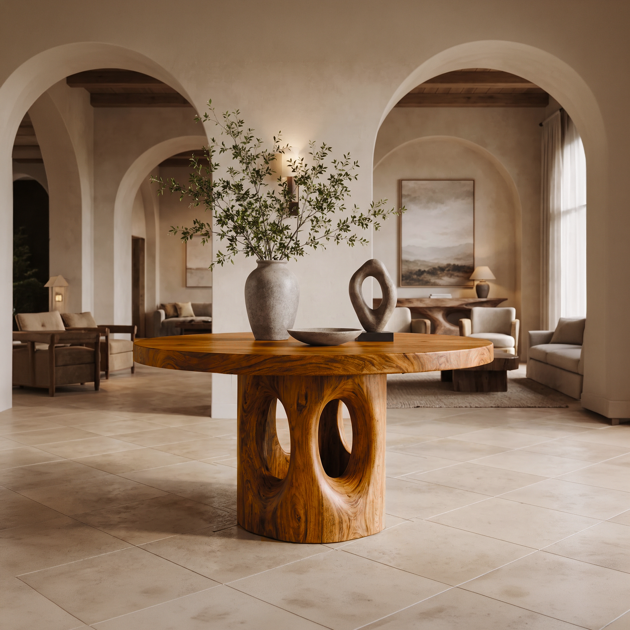 Rustic Foyer Center Table With Tree Stump Inspired Design For Entryway And Foyer SINLSAFT054