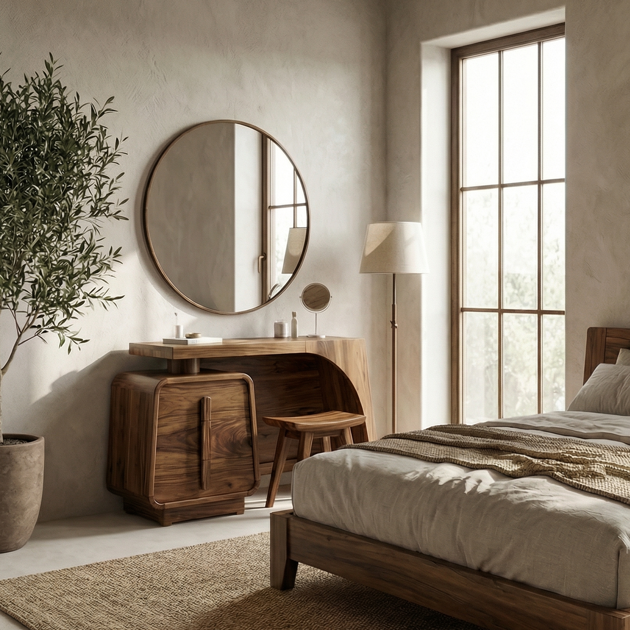 Minimalist Dressing Table With Storage Sculptural Curved Design For Bedroom SINLSABDT051