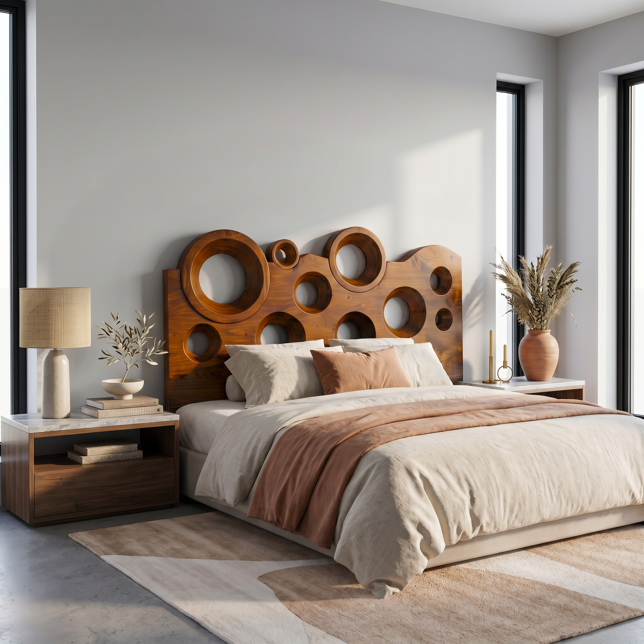 Modern Circular Cutout Headboard Solid Wood Bed Headboard For Bedroom SINLSAHB037