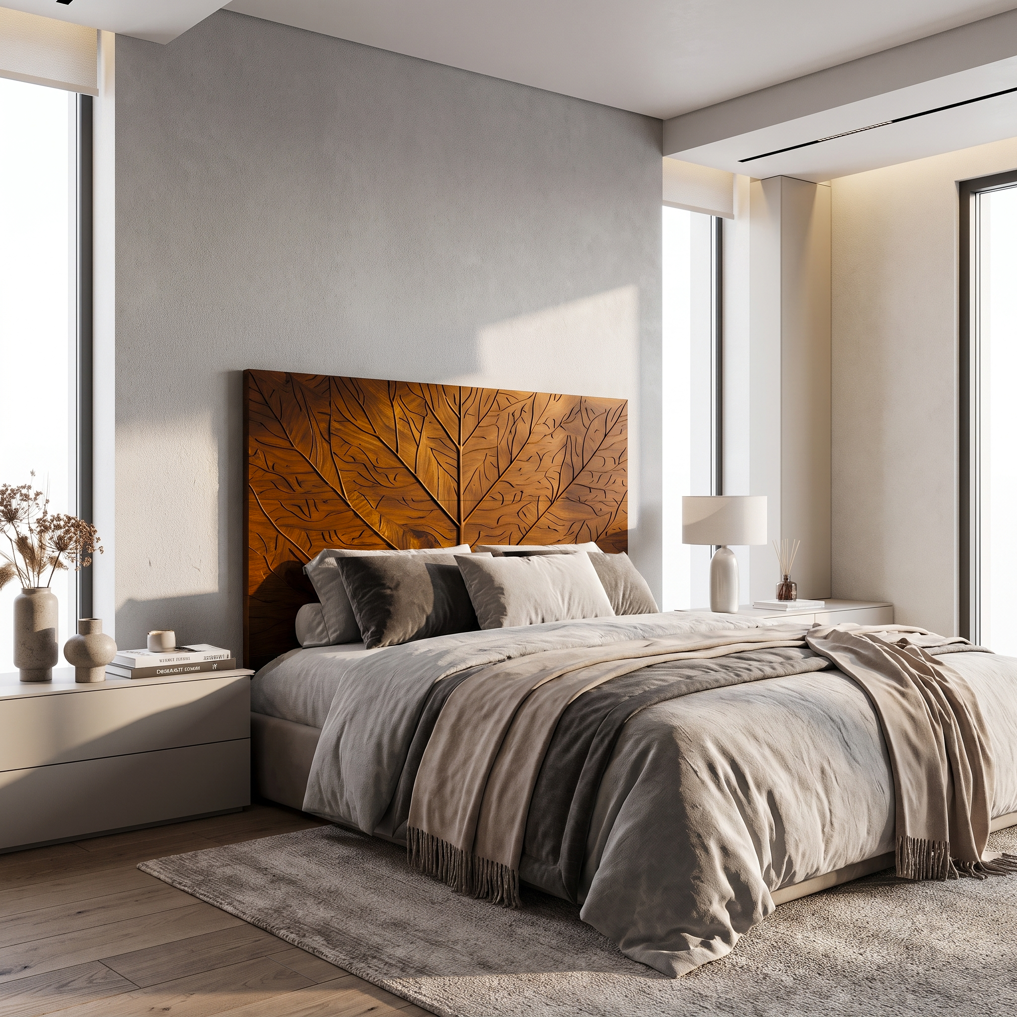 Contemporary Tree Ring Headboard Wooden Bed Headboard For Bedroom SINLSAHB039