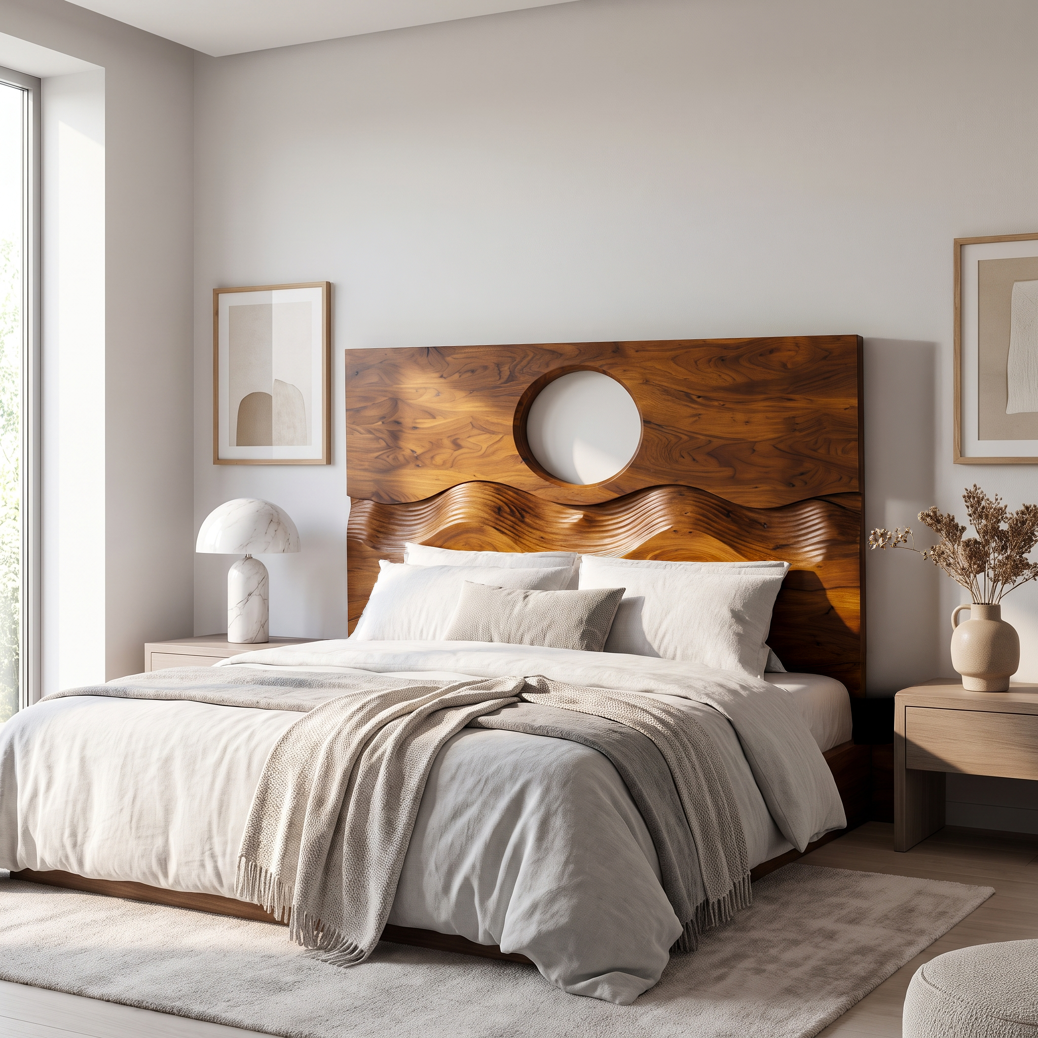Organic Moon Cutout Headboard Wooden Bed Headboard For Bedroom SINLSAHB043