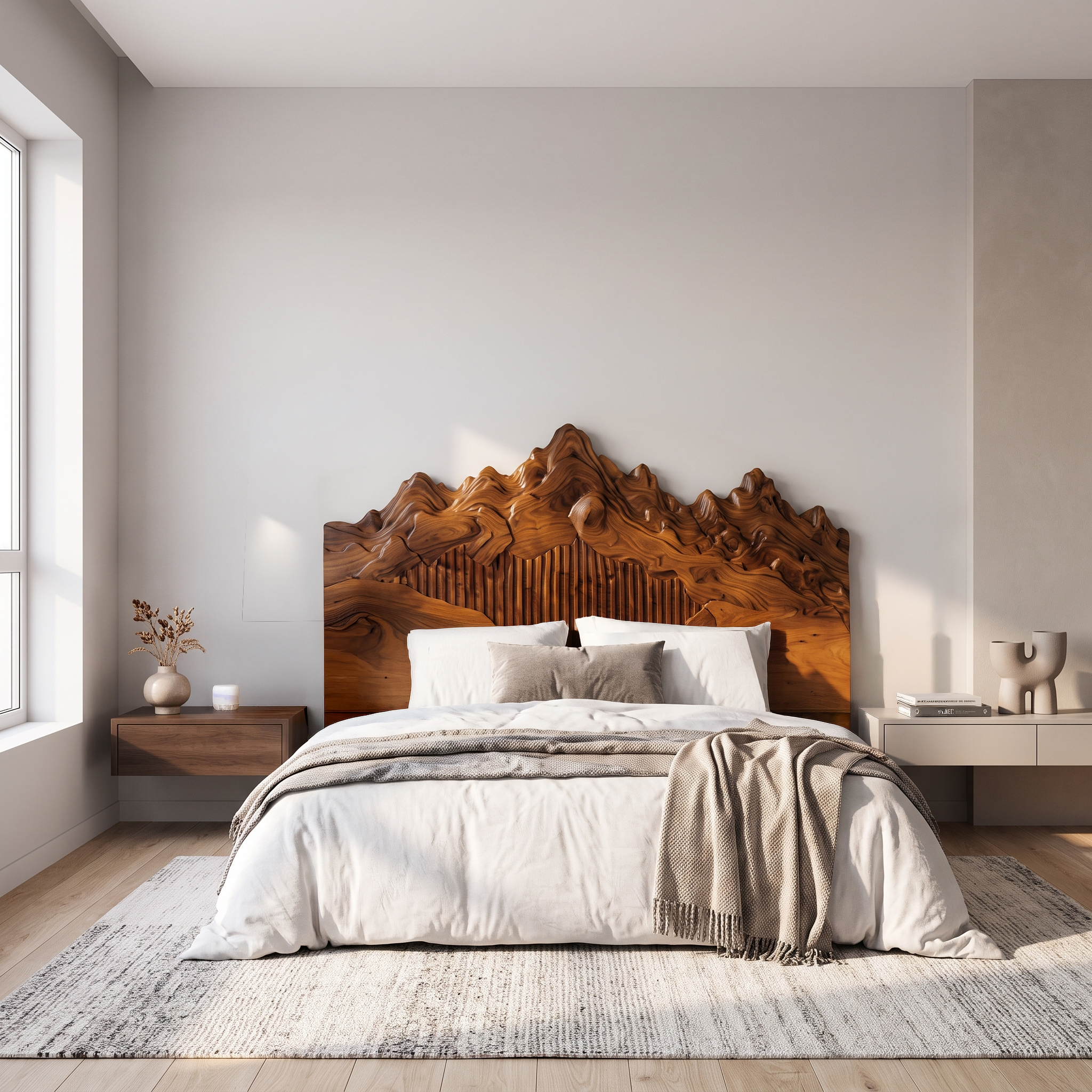 Rustic Mountain Peak Headboard Wooden Bed Headboard For Bedroom SINLSAHB045