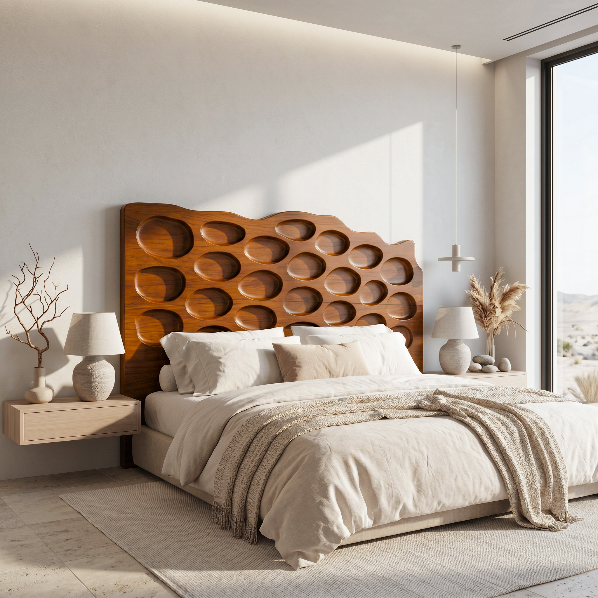 Modern Circular Cutout Headboard Wooden Bed Headboard For Bedroom SINLSAHB050