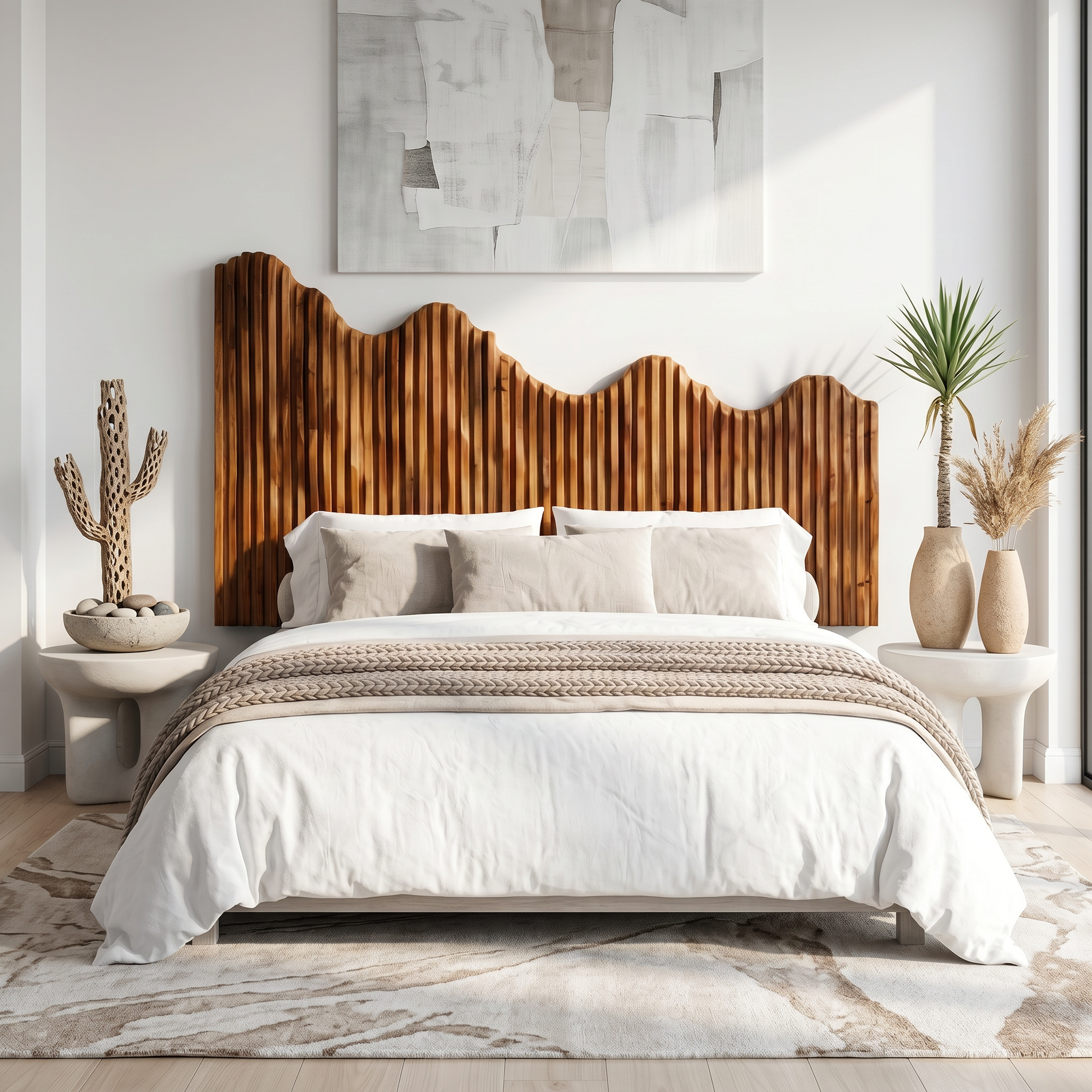 Organic Mountain Landscape Headboard Wooden Bed Headboard For Bedroom SINLSAHB051