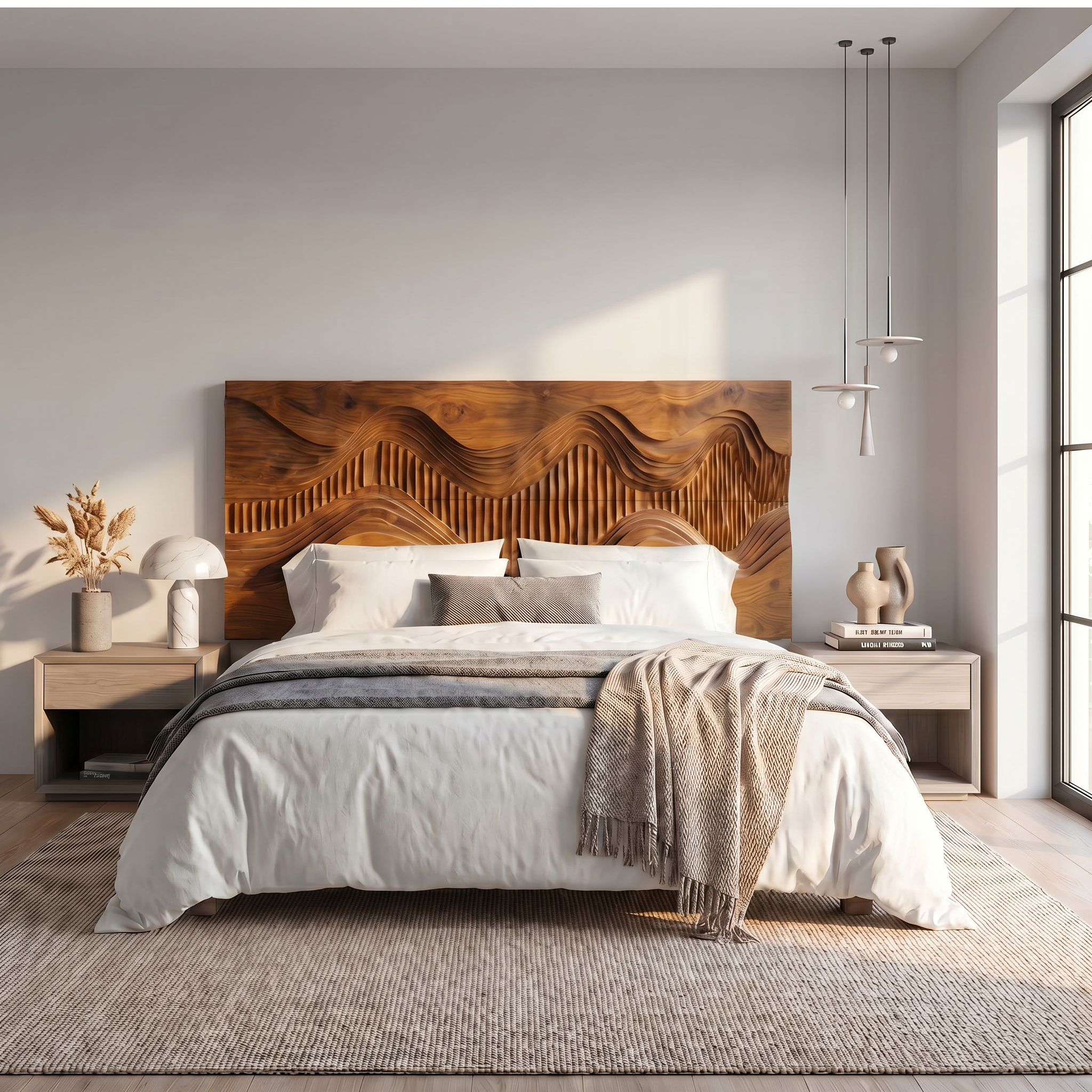 Rustic Mountain Landscape Headboard Wooden Bed Headboard For Bedroom SINLSAHB053