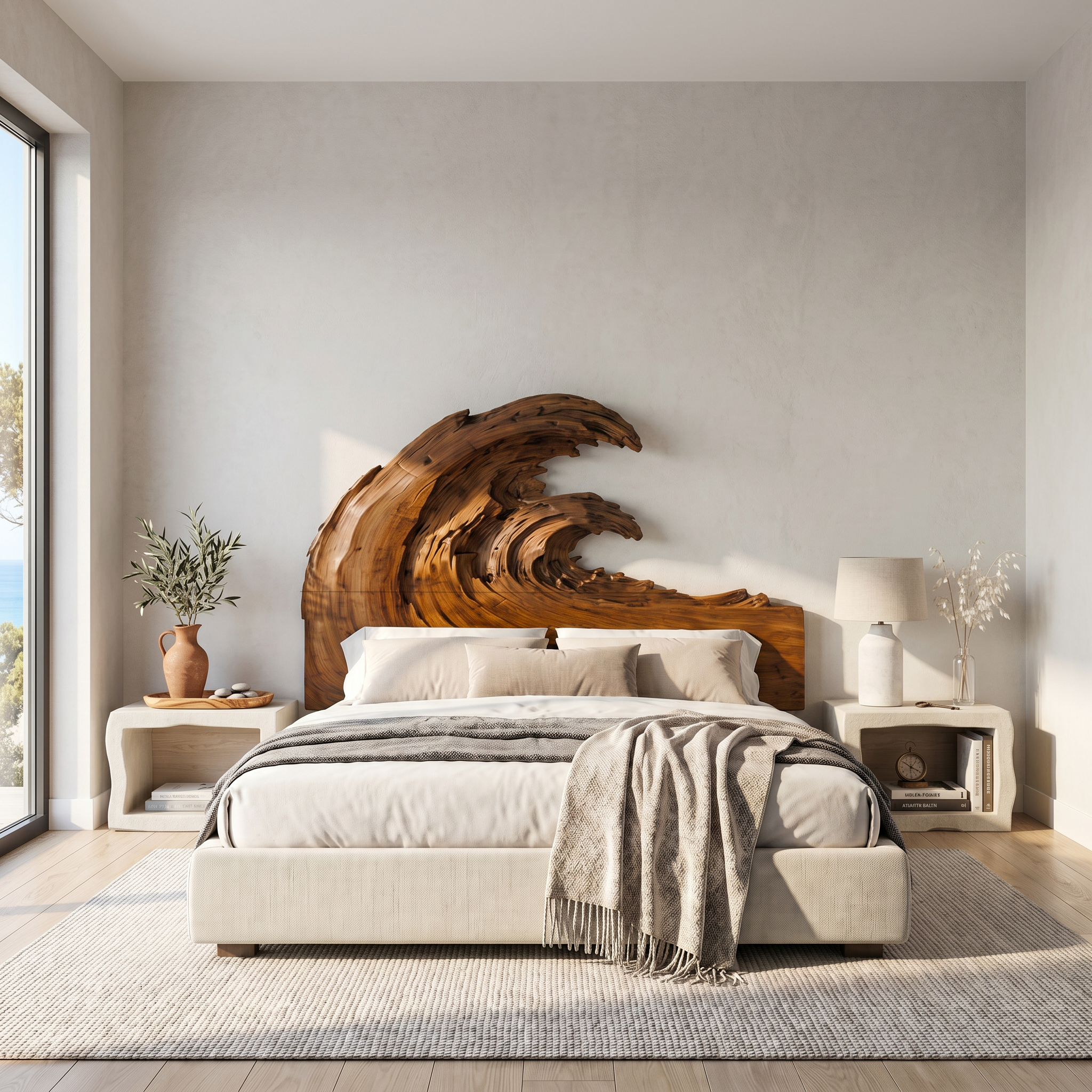 Organic Flowing Grain Headboard Wooden Bed Headboard For Bedroom SINLSAHB058