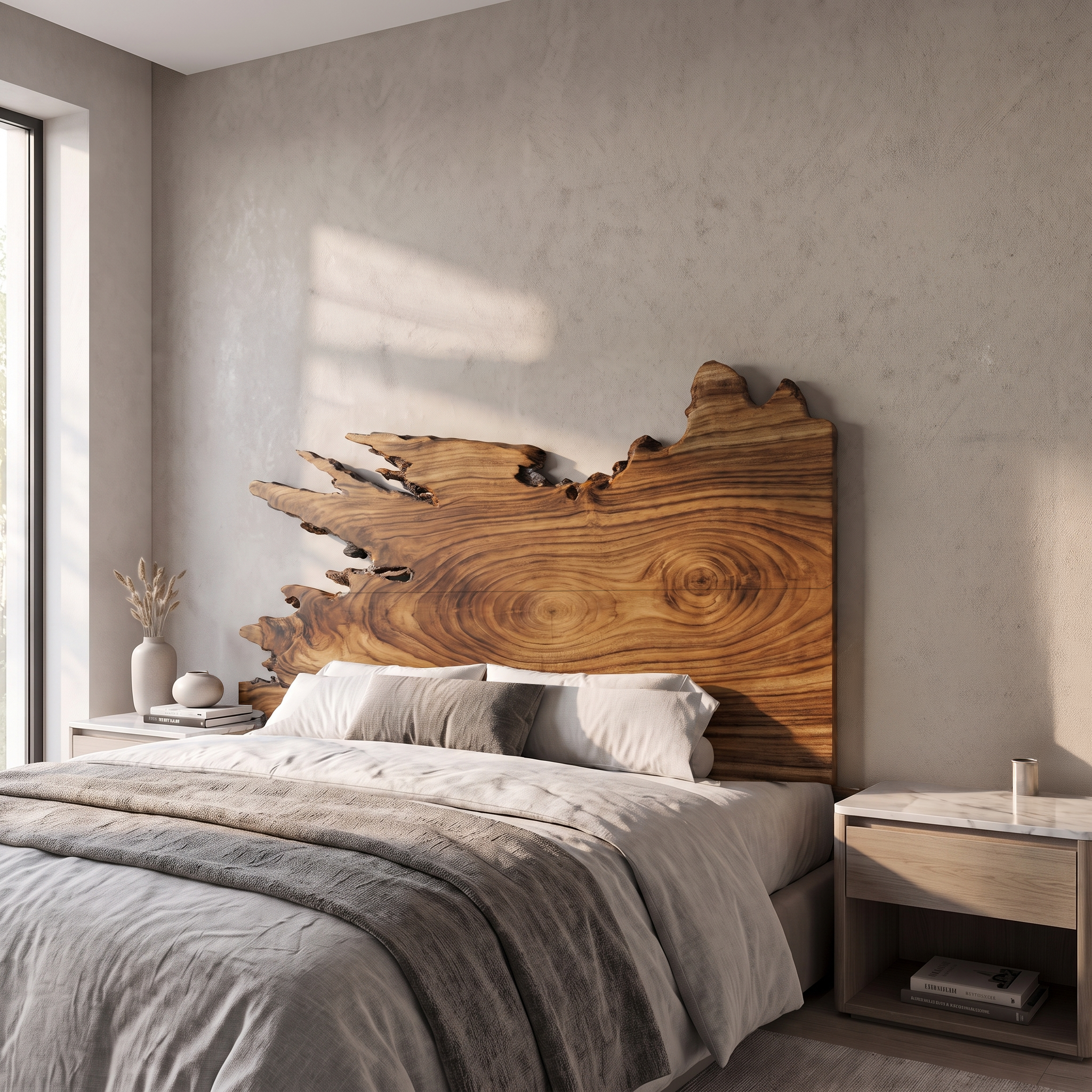 Organic Split Edge Headboard Wooden Bed Headboard For Bedroom SINLSAHB059